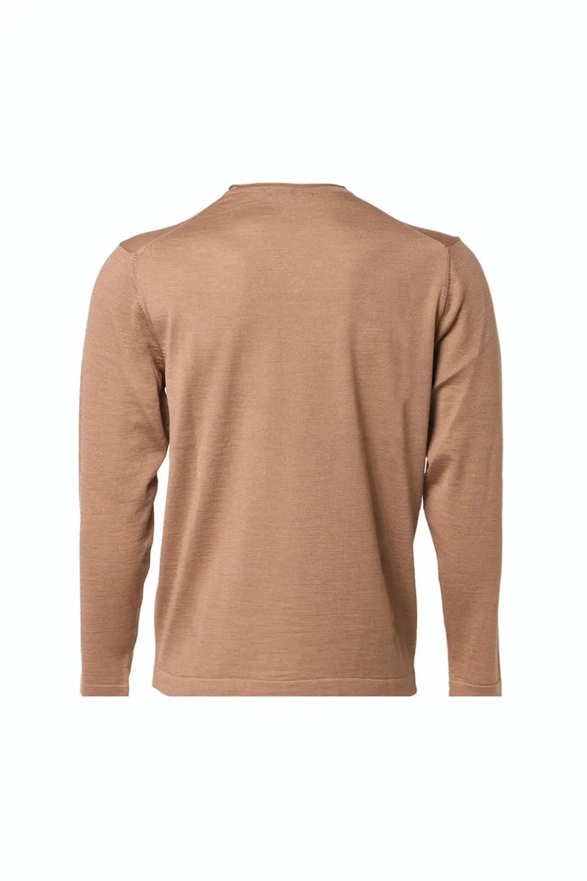 Camel pekli Quentin V Yaka Uzun Kollu Erkek Triko Silk and Cashmere