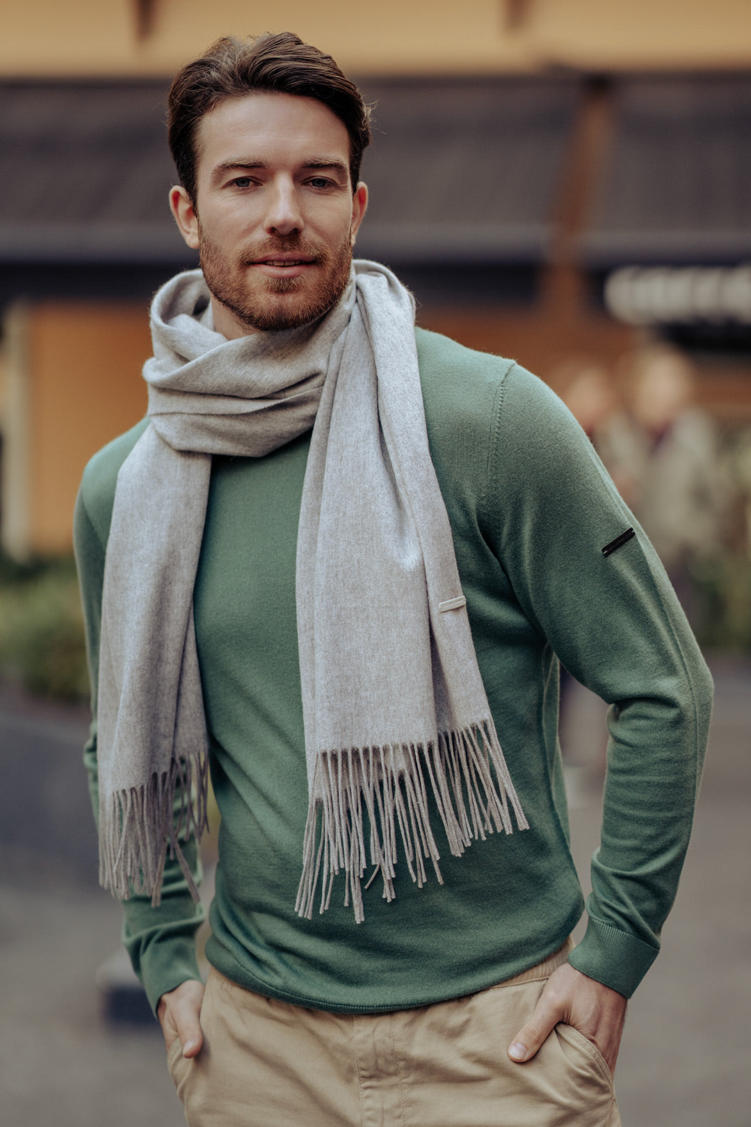 Yeşil İpek Kaşmir Utku Yuvarlak Yaka Uzun Kollu Erkek Triko