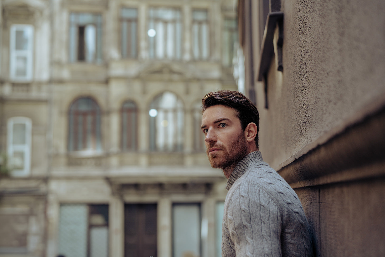 Orta Gri Melanj Amerigo Solitery Avustralya Yünü Kaşmir Saç Örgülü Saç Örgülü Düğmeli Yarım Balıkçı Yaka Erkek Kazak