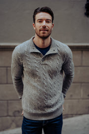 Orta Gri Melanj Amerigo Solitery Avustralya Yünü Kaşmir Saç Örgülü Saç Örgülü Düğmeli Yarım Balıkçı Yaka Erkek Kazak