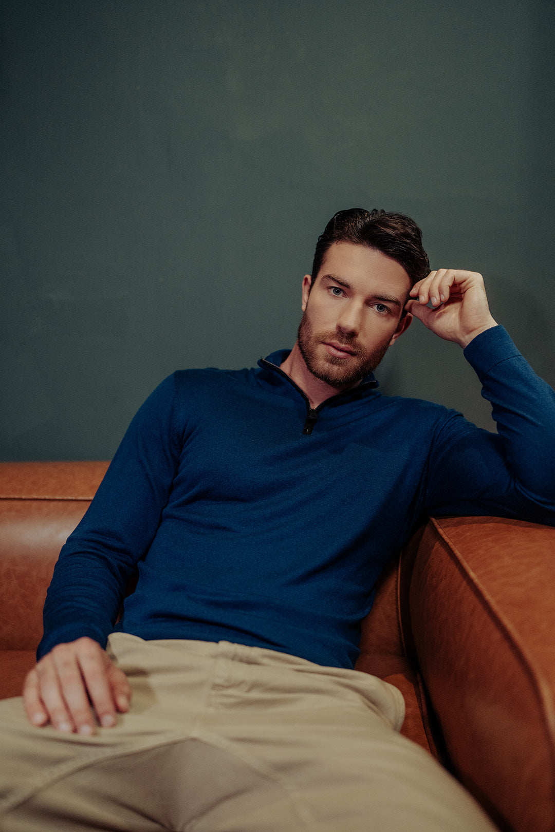 Lacivert İpek Kaşmir Utku Yarım Balıkçı Yaka Uzun Kollu Erkek Triko