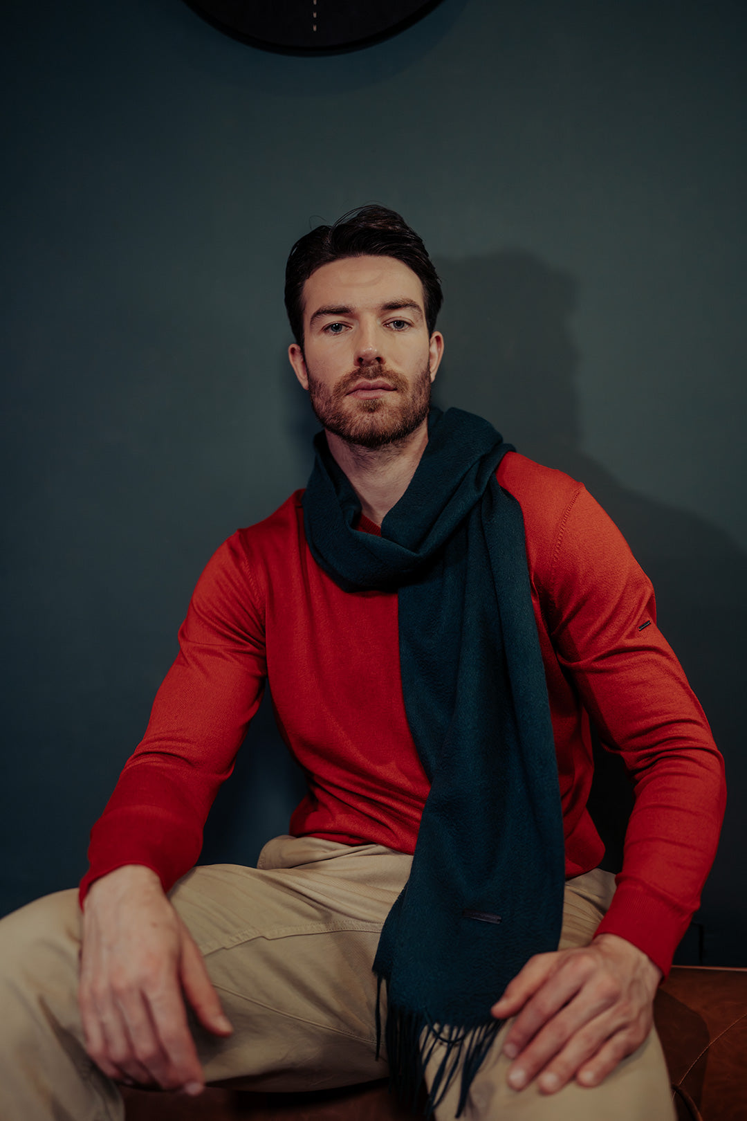 Kiremit İpek ve Kaşmir V Yaka Uzun Kollu Utku Erkek Triko