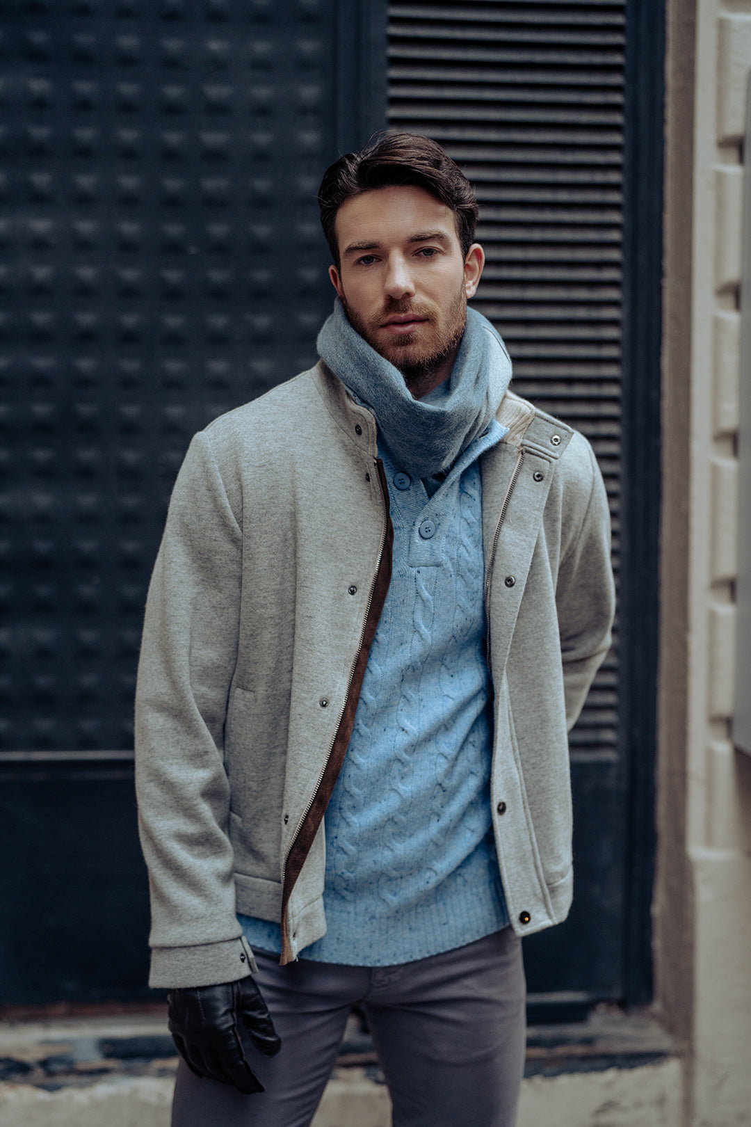 Mavi Amerigo Solitery Avustralya Yünü Kaşmir Saç Örgülü Saç Örgülü Düğmeli Yarım Balıkçı Yaka Erkek Kazak