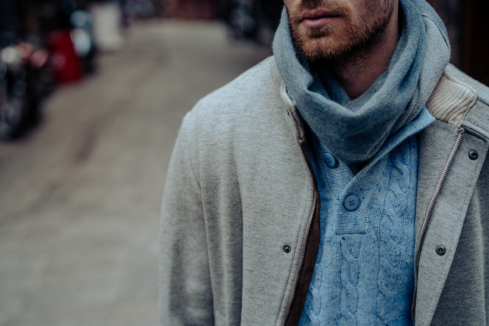 Mavi Amerigo Solitery Avustralya Yünü Kaşmir Saç Örgülü Saç Örgülü Düğmeli Yarım Balıkçı Yaka Erkek Kazak