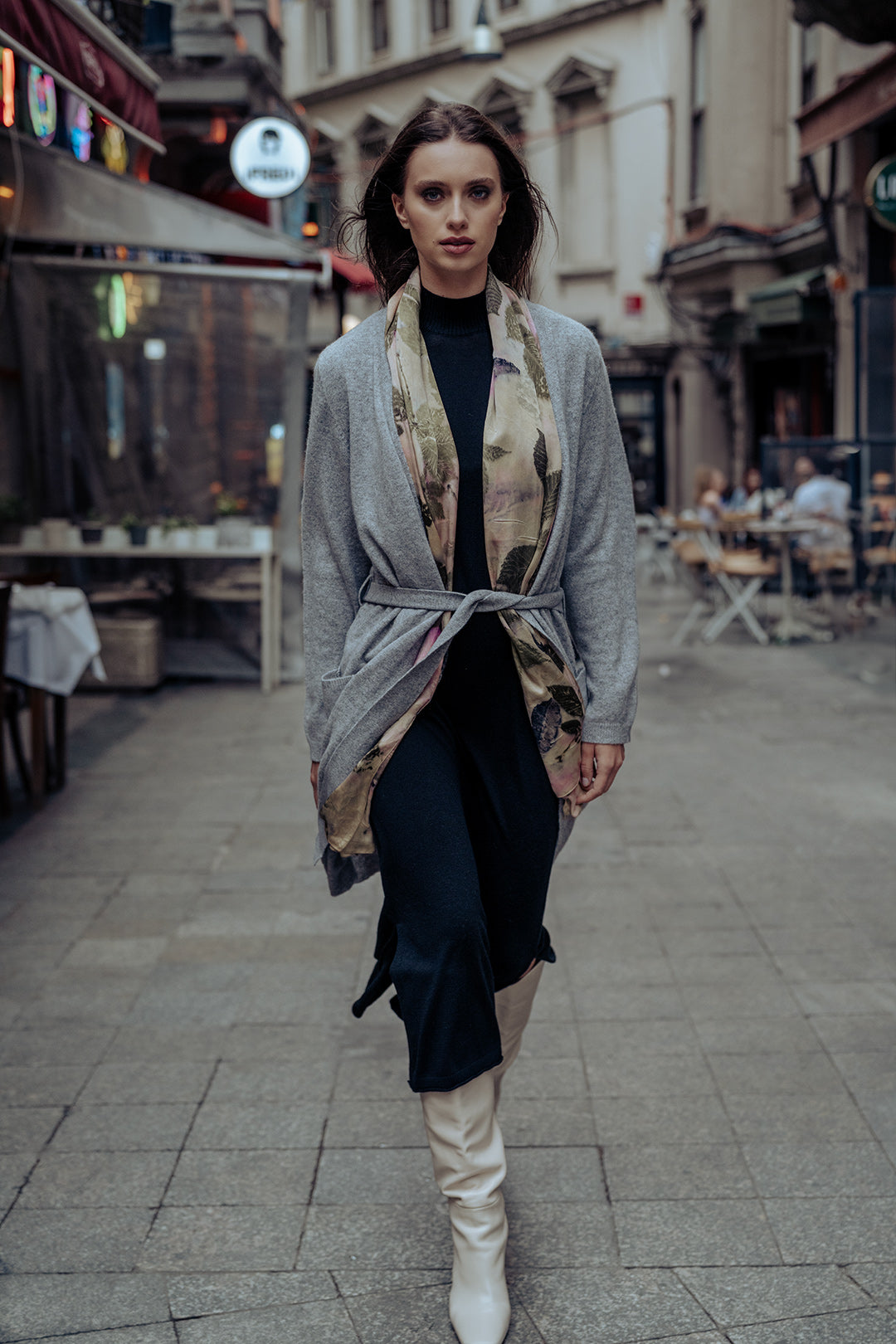 Somon Saf İpek El Baskısı Ekolojik Şal  90 x 200 cm