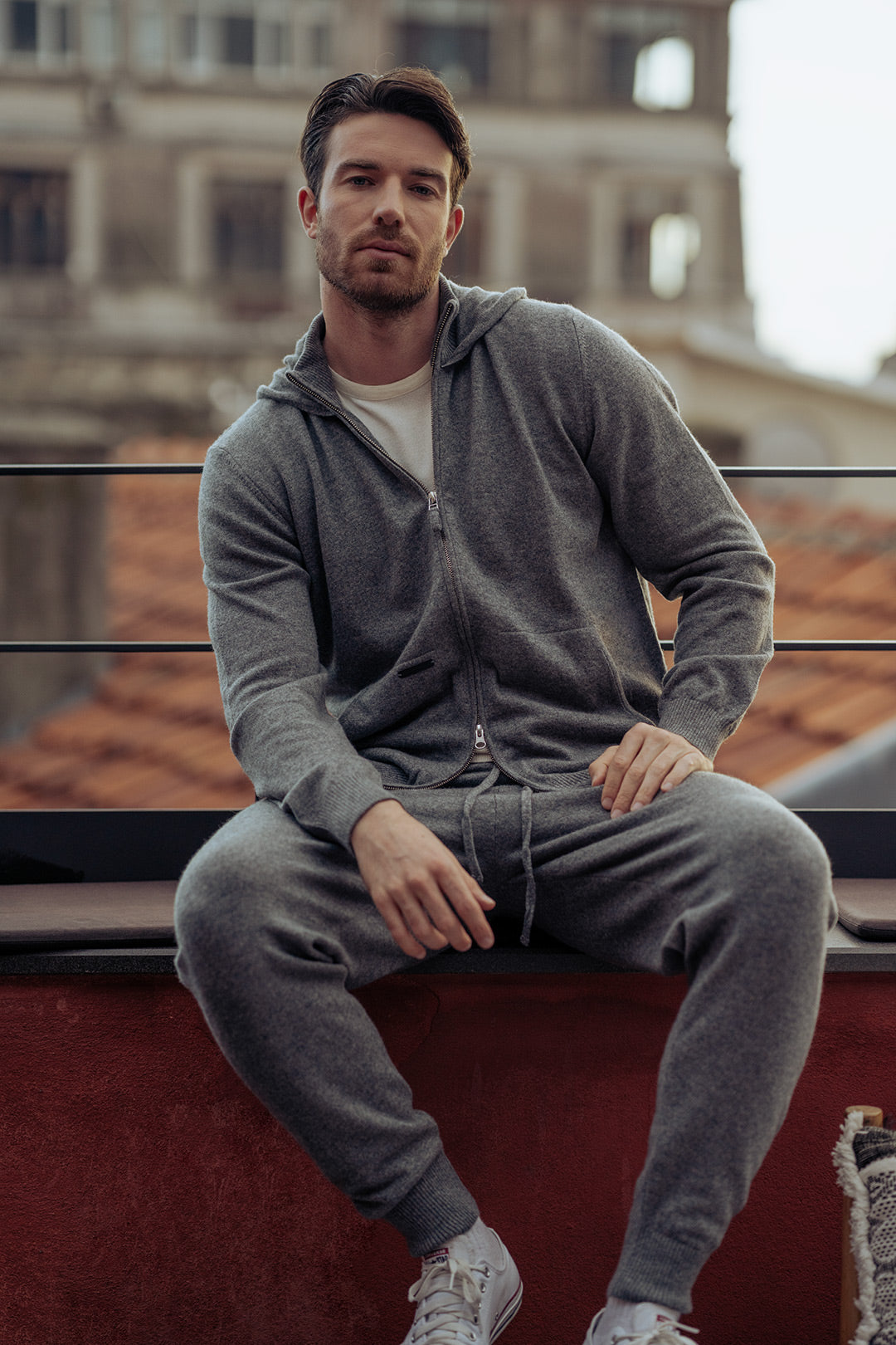 Orta Gri Melanj Kaşmir Yün  Kaşmir ve Yün Geri Dönüştürülmüş  Reloved  Erkek Triko Eşofman Altı