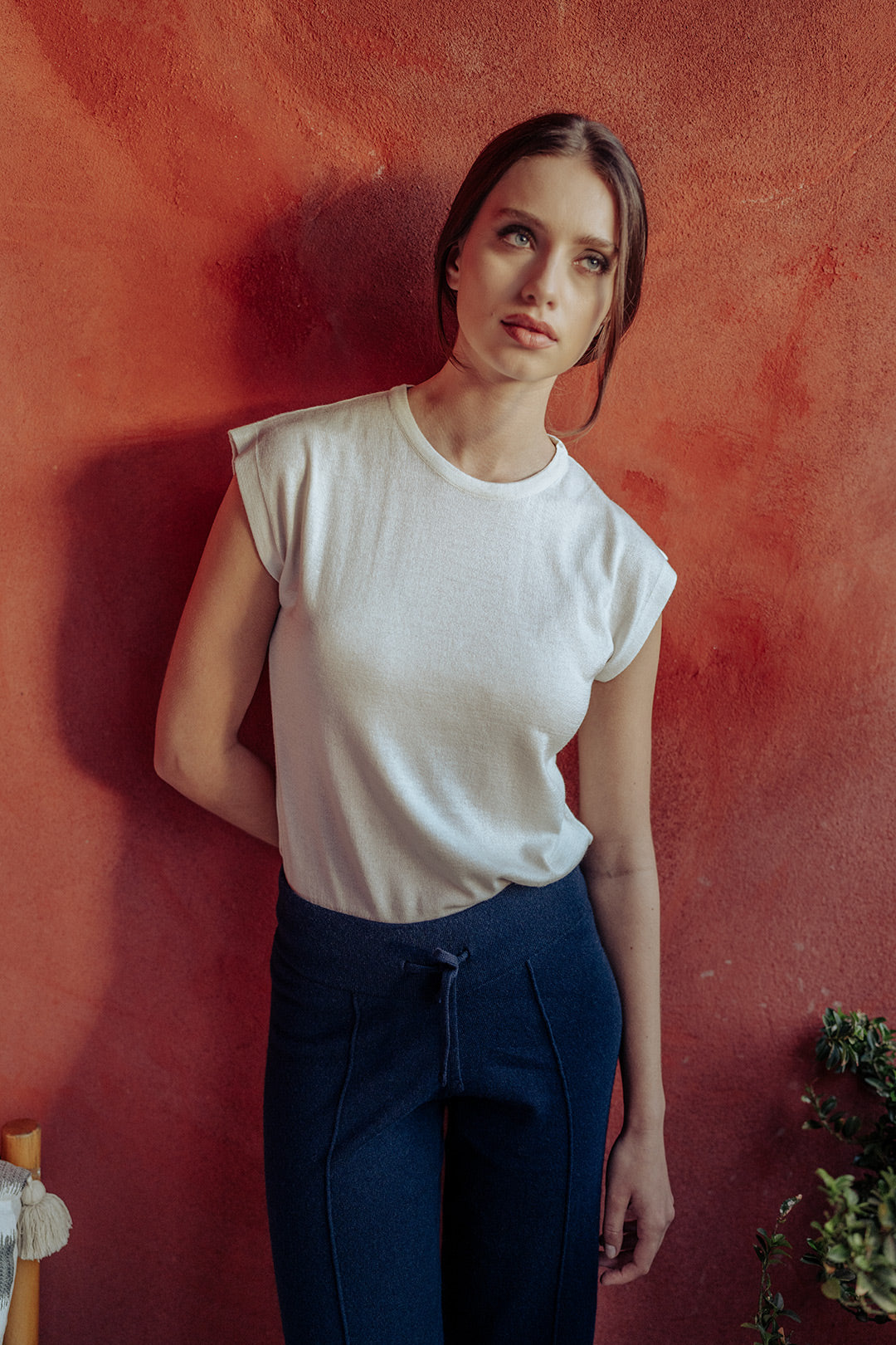 Ekru İpek Kaşmir Aleyna Yuvarlak Yaka Kaşık Kollu Kadın Triko