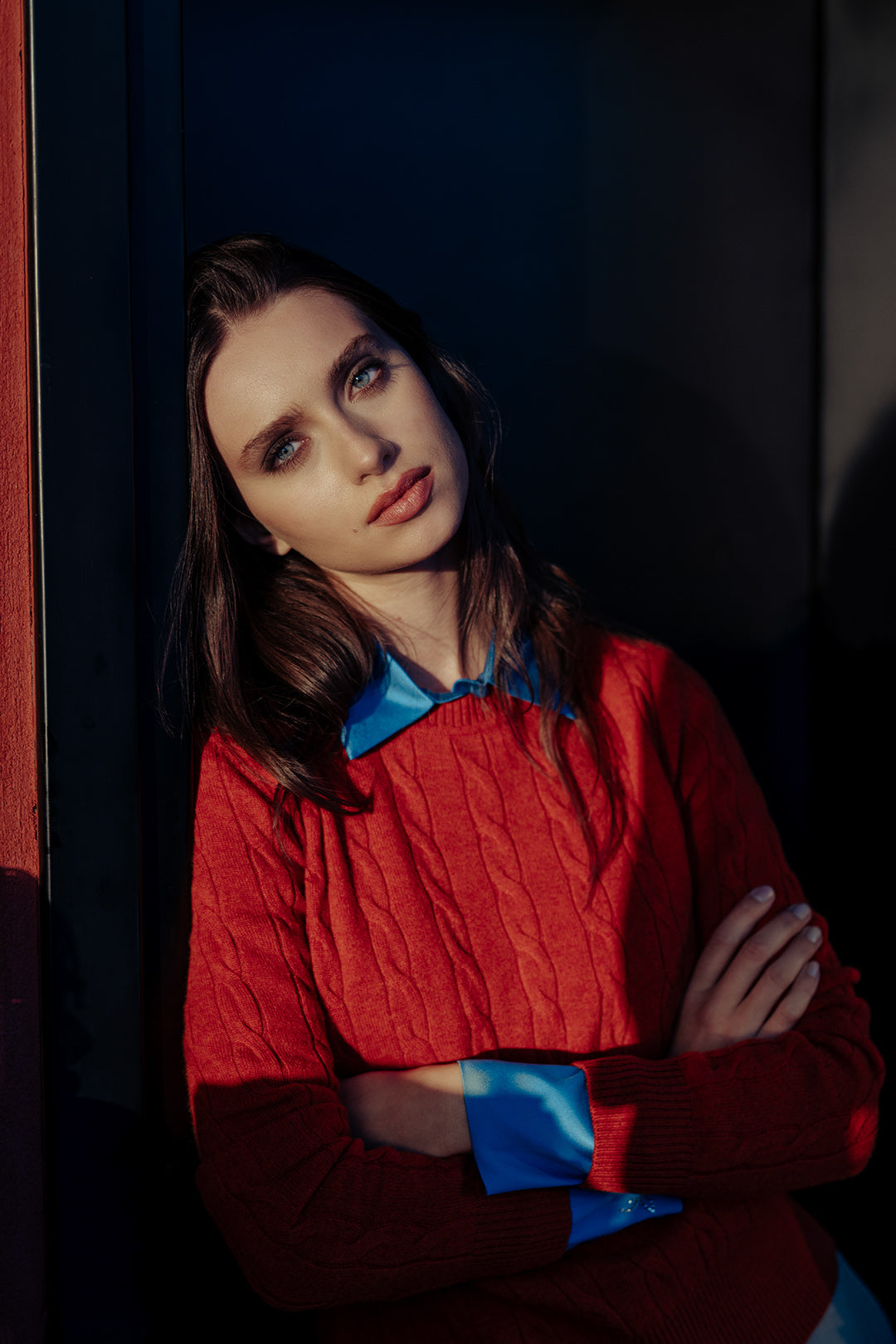 Koyu Turuncu Avusturalya Yünü ve Kaşmir Amelia Saç Örgülü Bisiklet Yaka Kadın Kazak