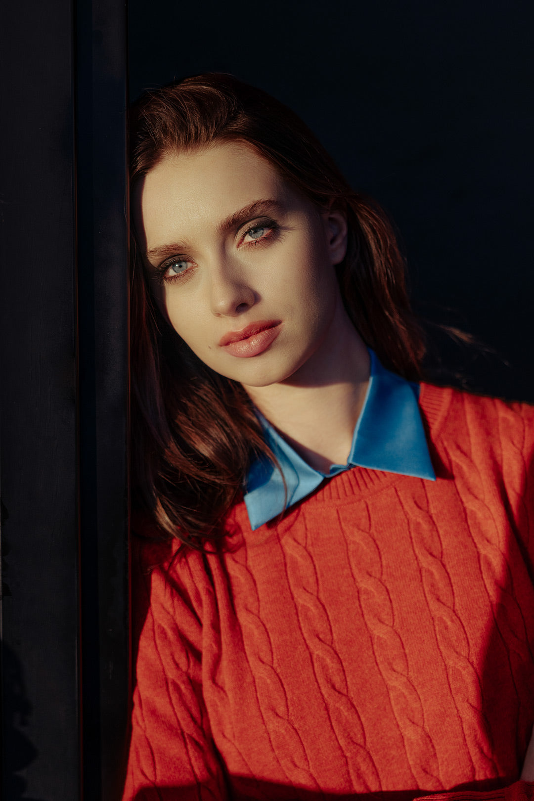 Koyu Turuncu Avusturalya Yünü ve Kaşmir Amelia Saç Örgülü Bisiklet Yaka Kadın Kazak