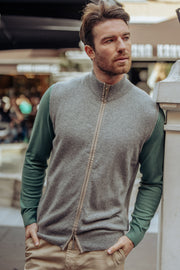 Orta Gri Melanj Saf Kaşmir Yarım Balıkçı Yaka Fermuarlı Erkek Yelek