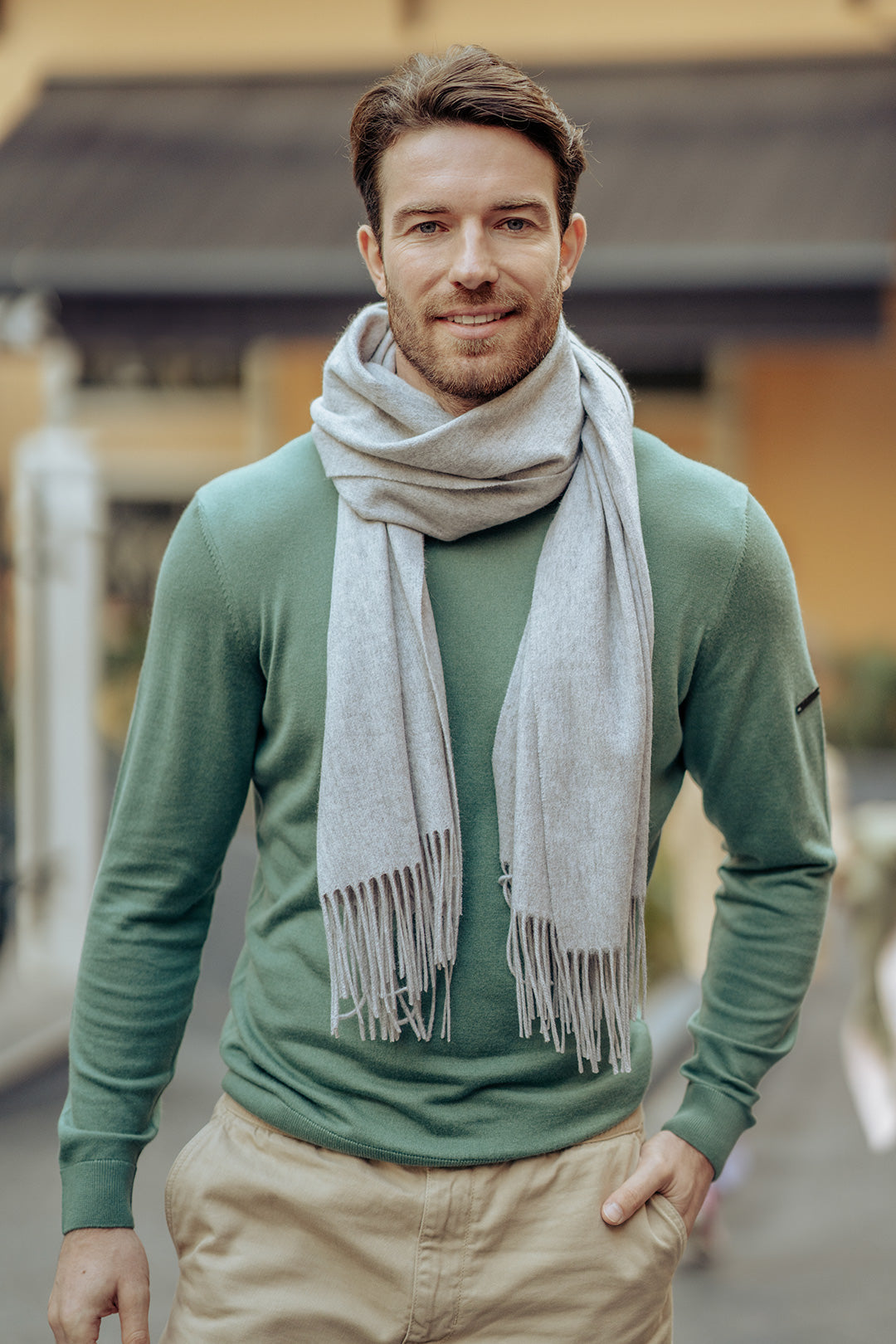 Yeşil İpek Kaşmir Utku Yuvarlak Yaka Uzun Kollu Erkek Triko