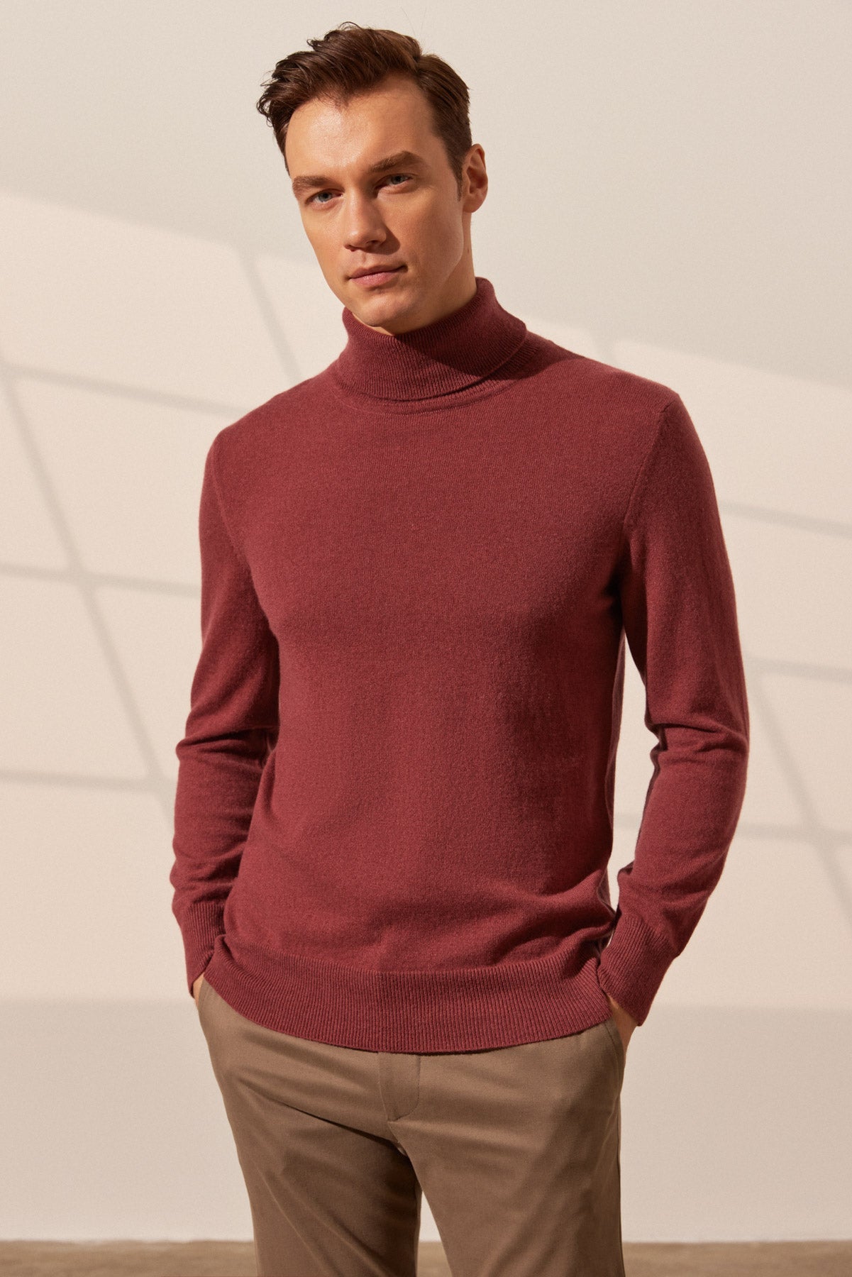 Gül Kurusu Saf Kaşmir Balıkçı Yaka Uzun Kollu Erkek Kazak