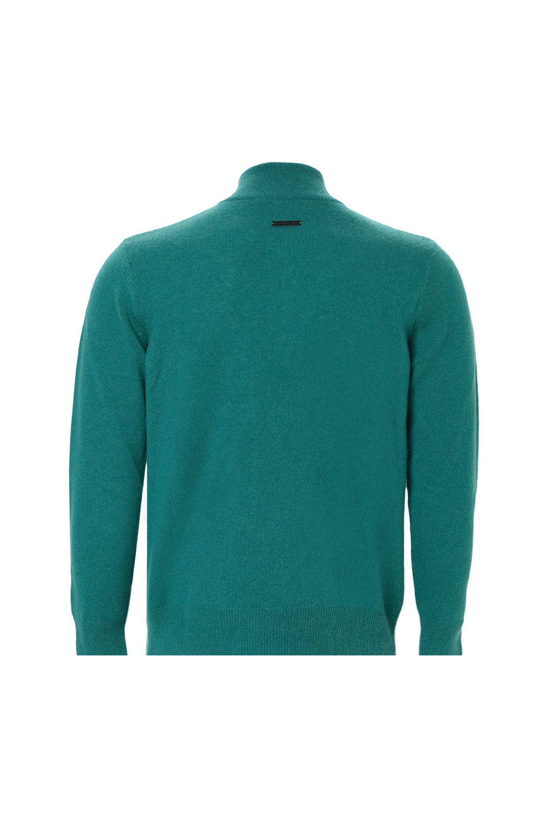 Yeşil Saf Kaşmir Fermuarlı Yarım Balıkçı Yaka Uzun Kollu Erkek Kazak