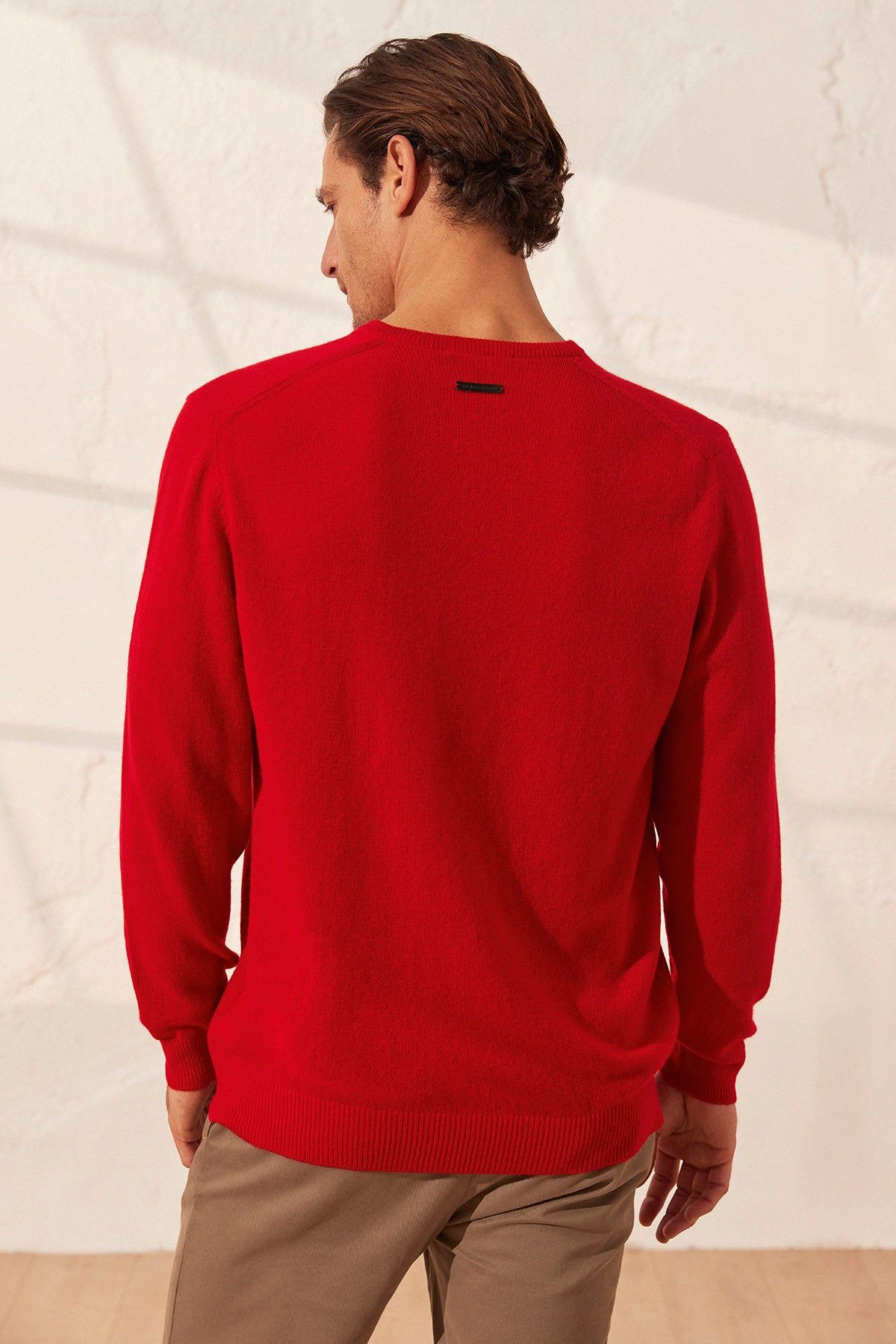 Kırmızı Vincent Saf Kaşmir V Yaka Uzun Kollu Erkek Kazak