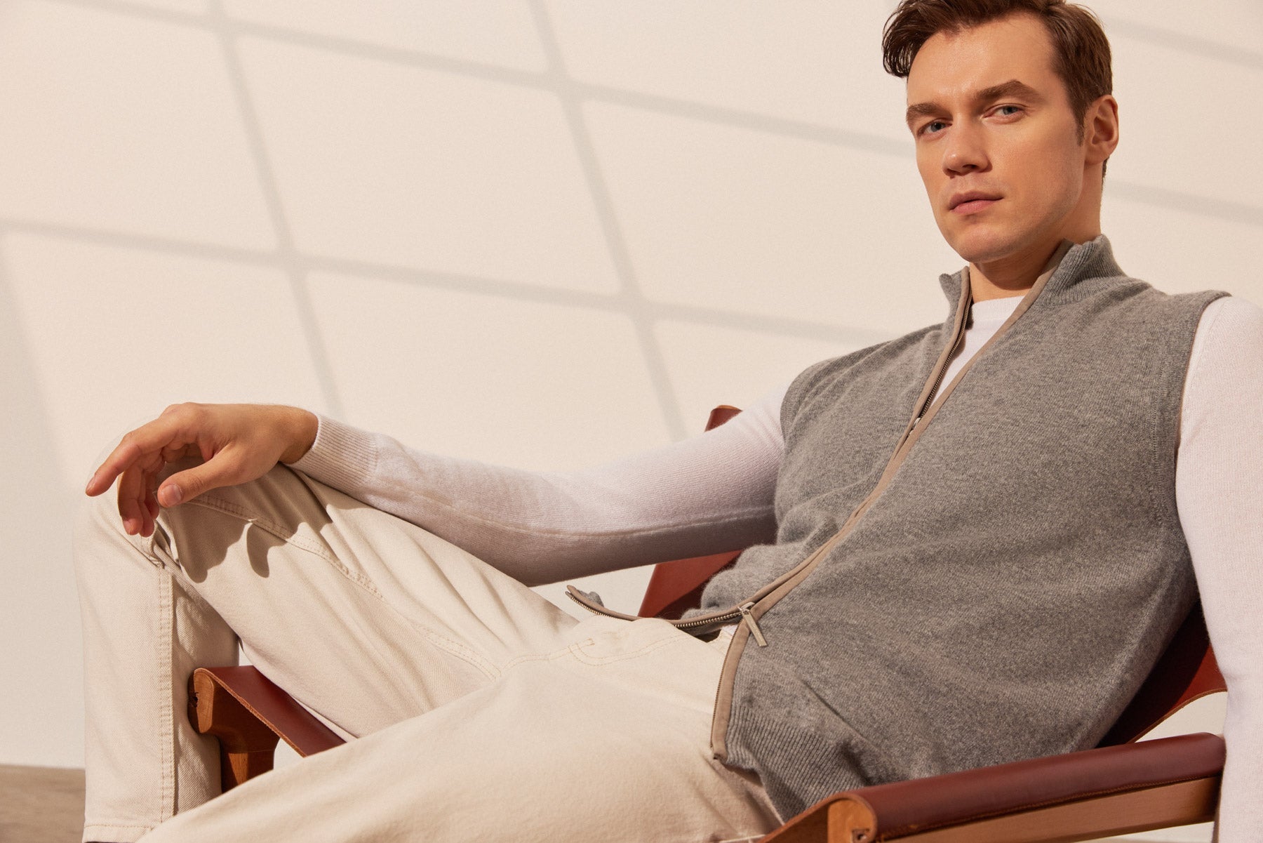 Orta Gri Melanj Saf Kaşmir Yarım Balıkçı Yaka Fermuarlı Erkek Yelek