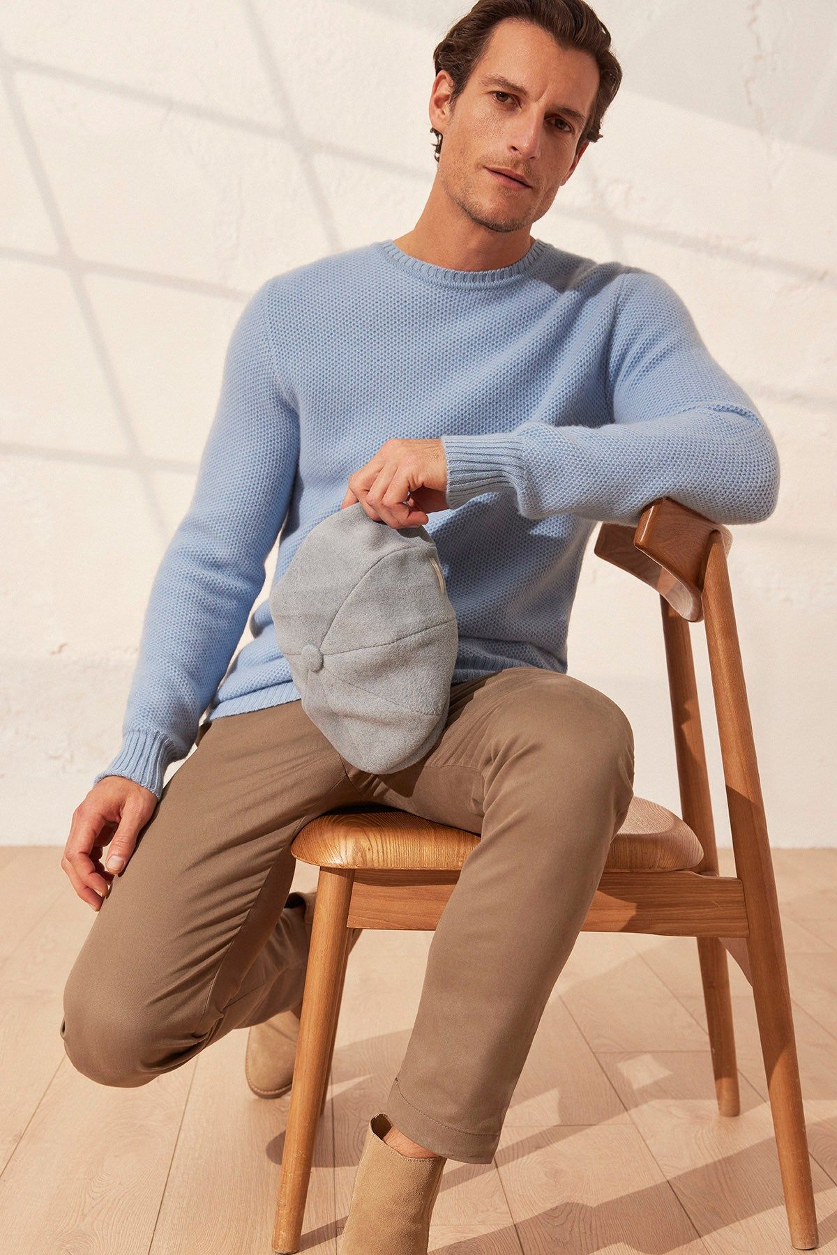 Mavi Tricennial Saf Kaşmir Pike Desenli Uzun Kollu Erkek Kazak