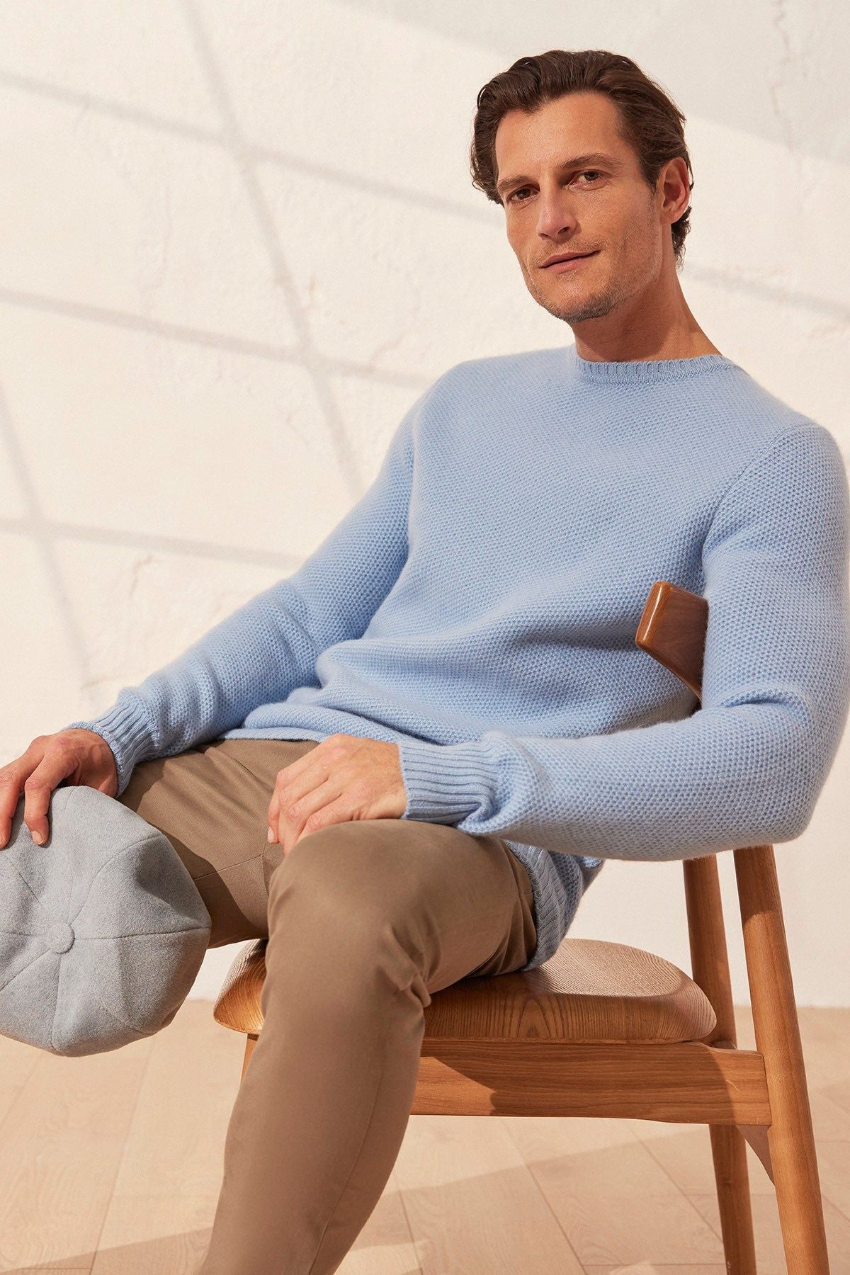 Mavi Tricennial Saf Kaşmir Pike Desenli Uzun Kollu Erkek Kazak