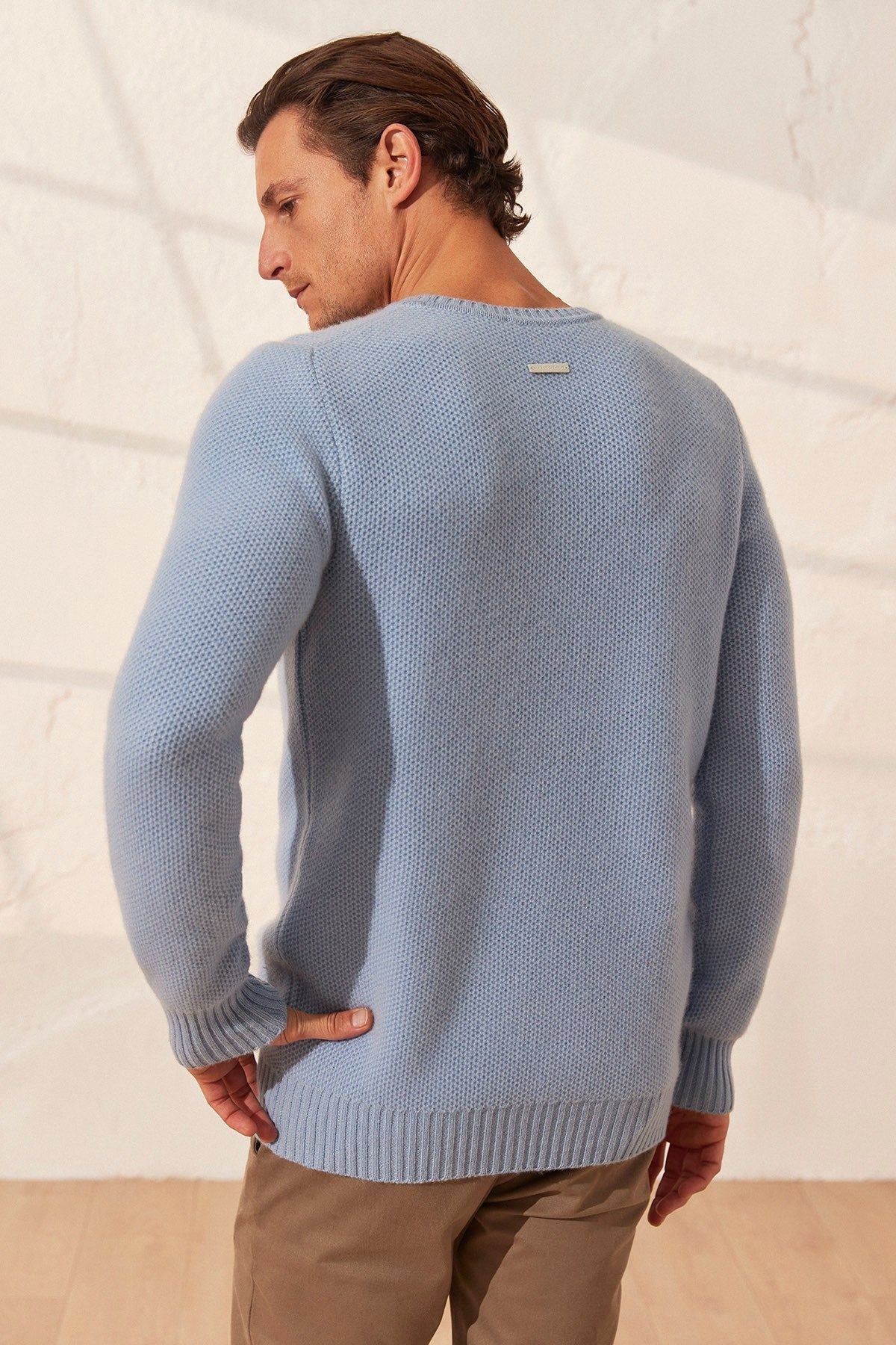 Mavi Tricennial Saf Kaşmir Pike Desenli Uzun Kollu Erkek Kazak