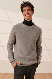 Orta Gri Melanj Tricennial Saf Kaşmir Pike Desenli Uzun Kollu Erkek Kazak