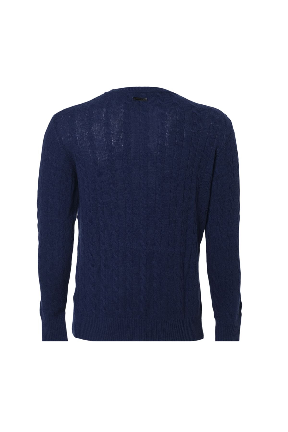 Lacivert Amerigo Avustralya Yünü Kaşmir Saç Örgülü Yuvarlak Yaka Uzun Kollu Erkek Kazak