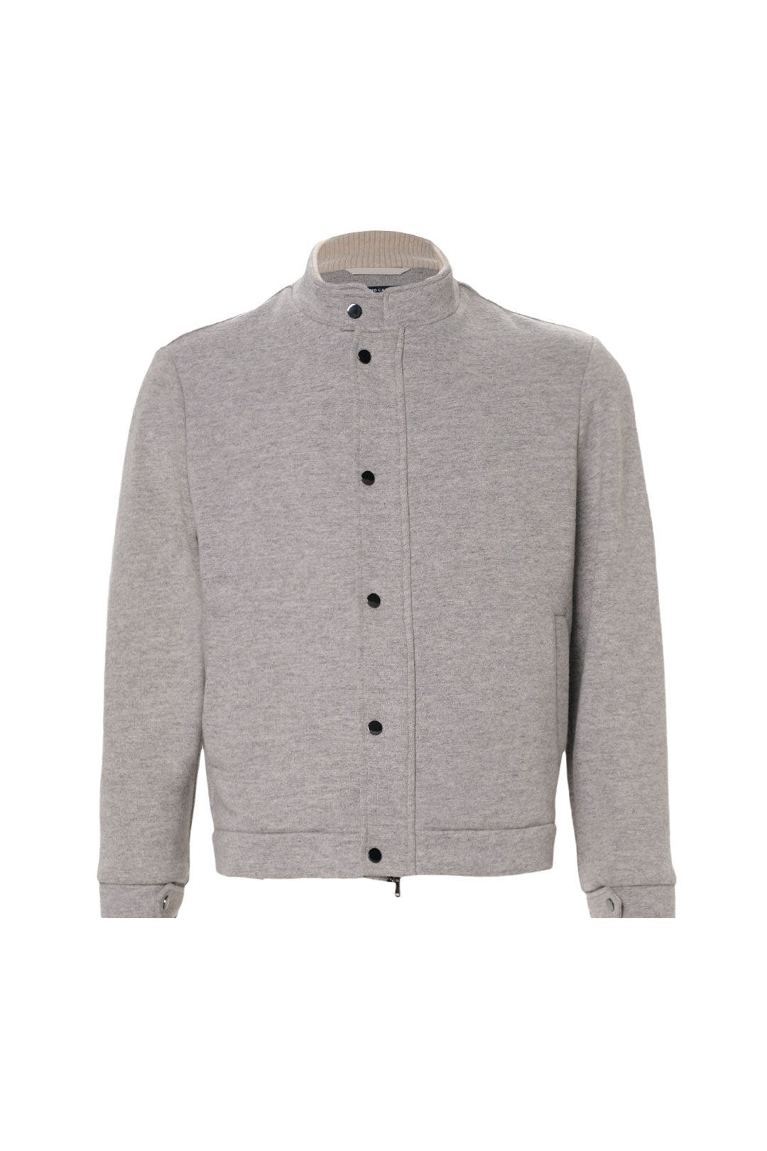 Açık Gri Tricennial  Merino Yünü İpek Hakim Yaka Uzun Kollu Örgü Erkek Hırka Mont