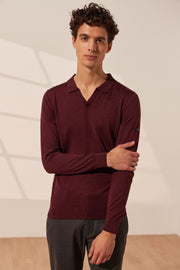 Bordo İpekli Quentin Uzun Kollu Polo Erkek Triko