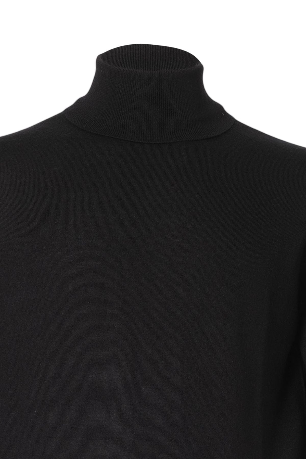 Siyah İpek ve Kaşmir Balıkçı Yaka Uzun Kollu Utku Erkek Triko