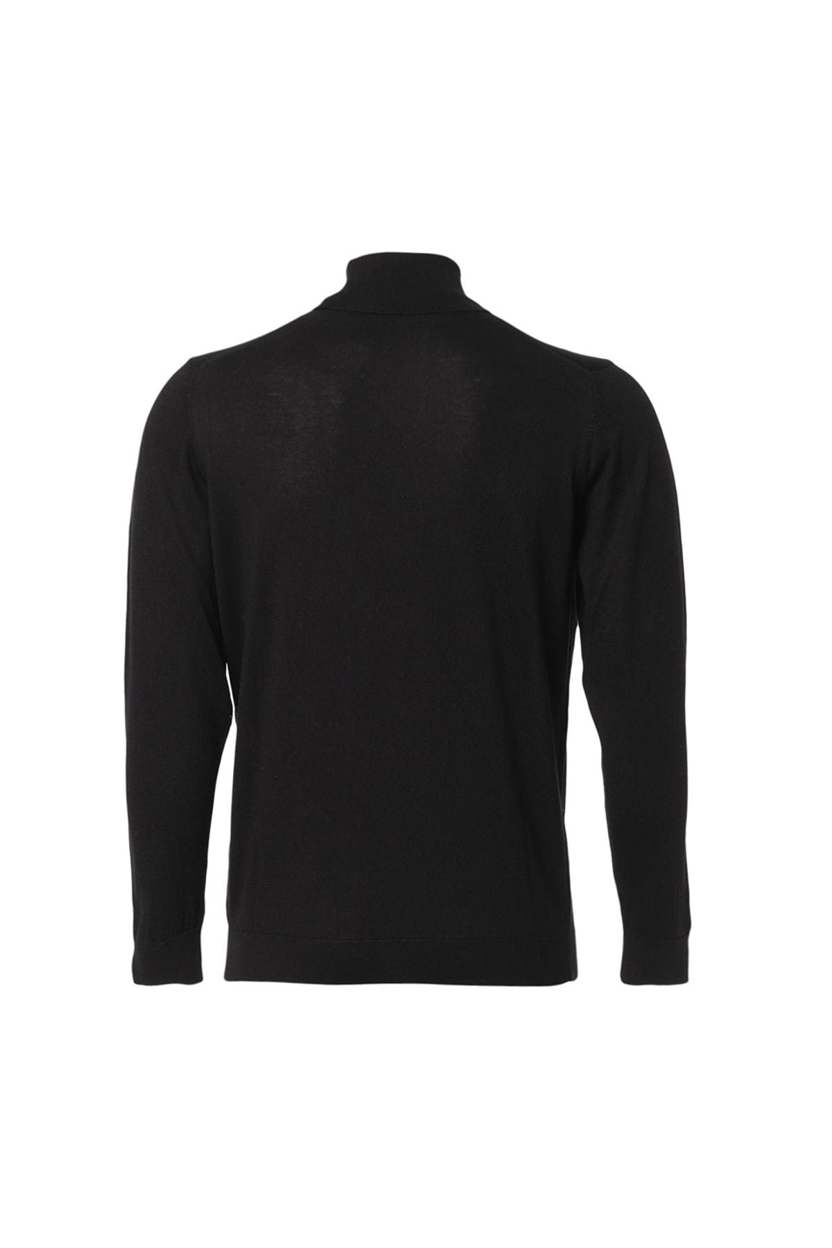 Siyah İpek ve Kaşmir Balıkçı Yaka Uzun Kollu Utku Erkek Triko