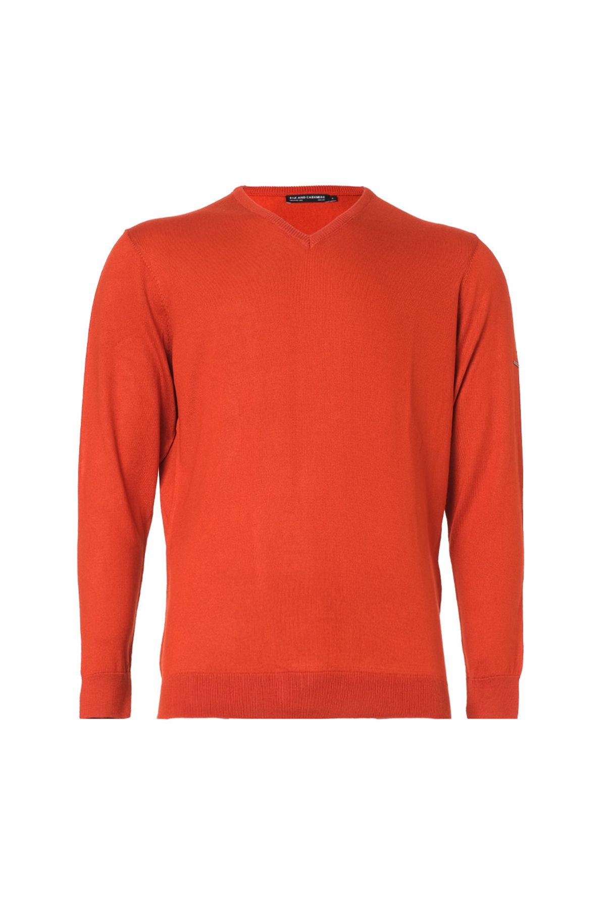 Kiremit İpek ve Kaşmir V Yaka Uzun Kollu Utku Erkek Triko