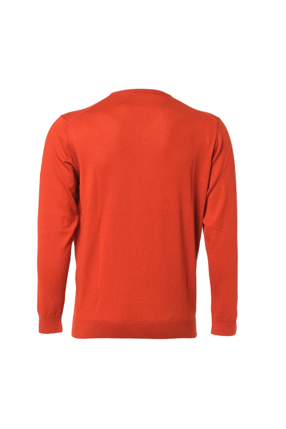 Kiremit İpek ve Kaşmir V Yaka Uzun Kollu Utku Erkek Triko