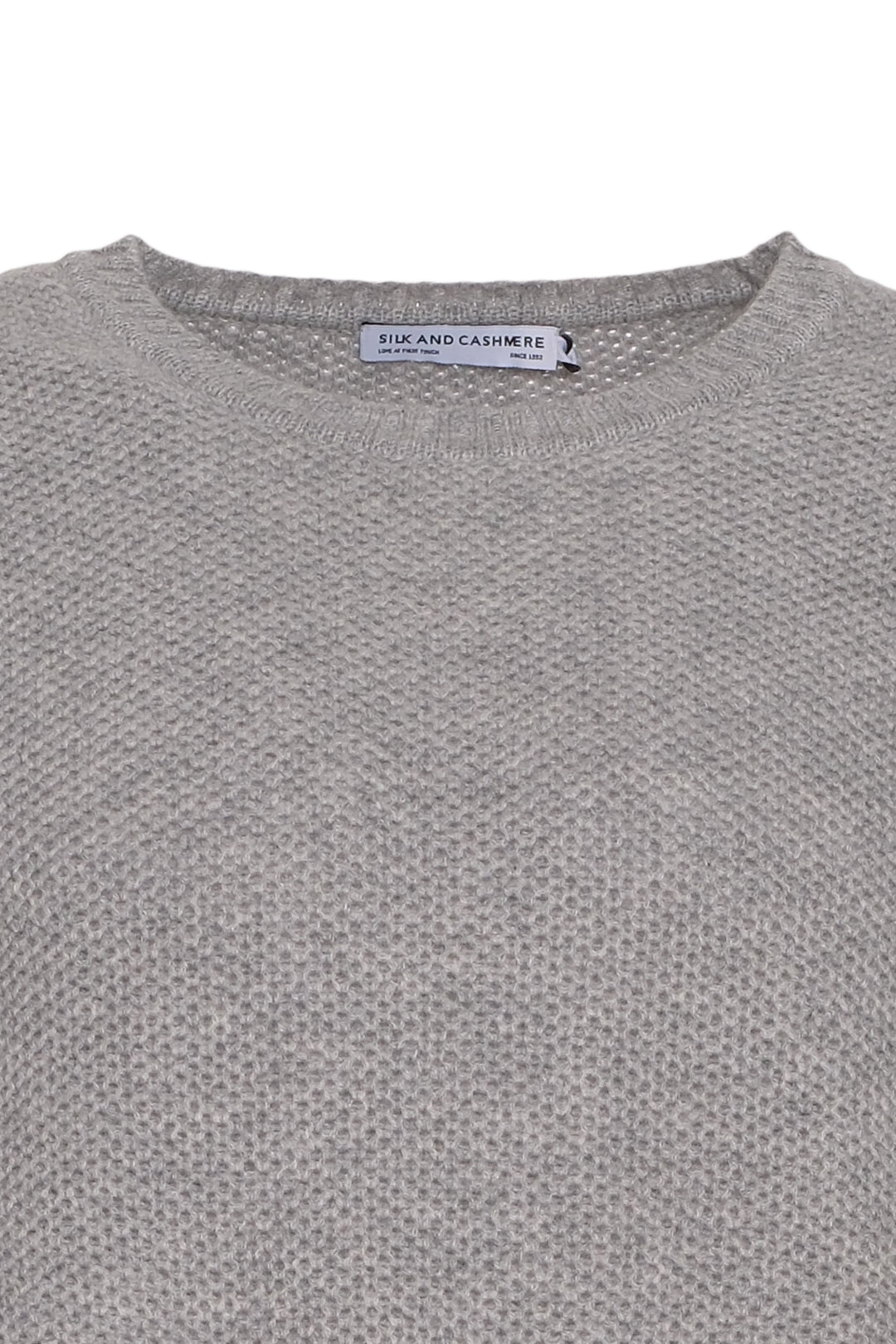 Orta Gri Melanj Tricennial Saf Kaşmir Pike Desenli Uzun Kollu Erkek Kazak