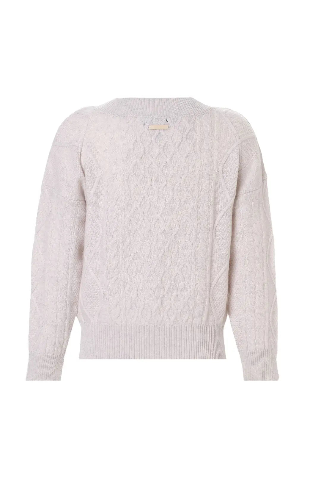 Ekru Aurora Avustralya Yünü Kaşmir Saç Örgülü V Yaka Uzun Kollu Kadın Kazak Silk and Cashmere