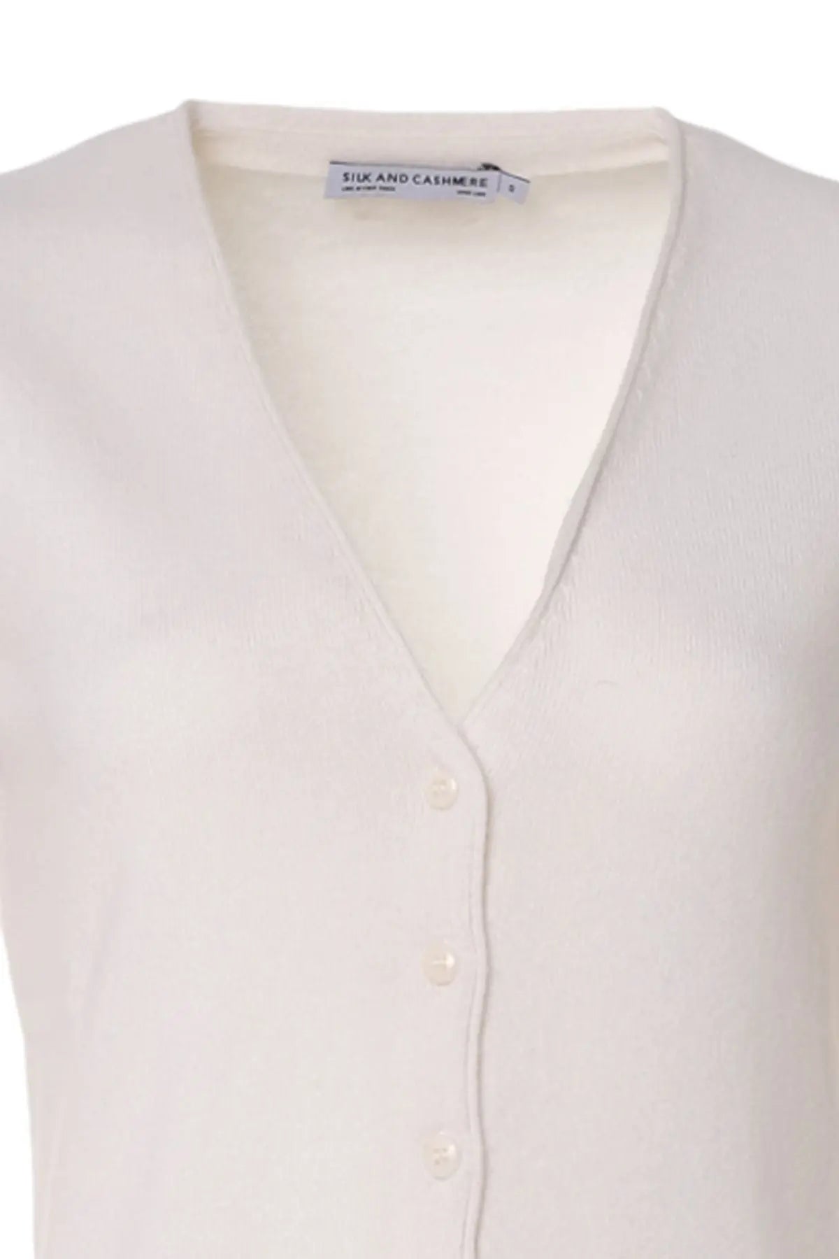 Ekru Bar Basic Saf Kaşmir V Yaka Kadın Hırka Silk and Cashmere