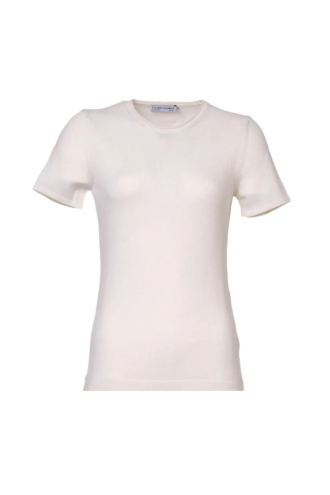 Ekru Basic Saf Kaşmir Yuvarlak Yaka Kısa Kollu Kadın Kazak Silk and Cashmere