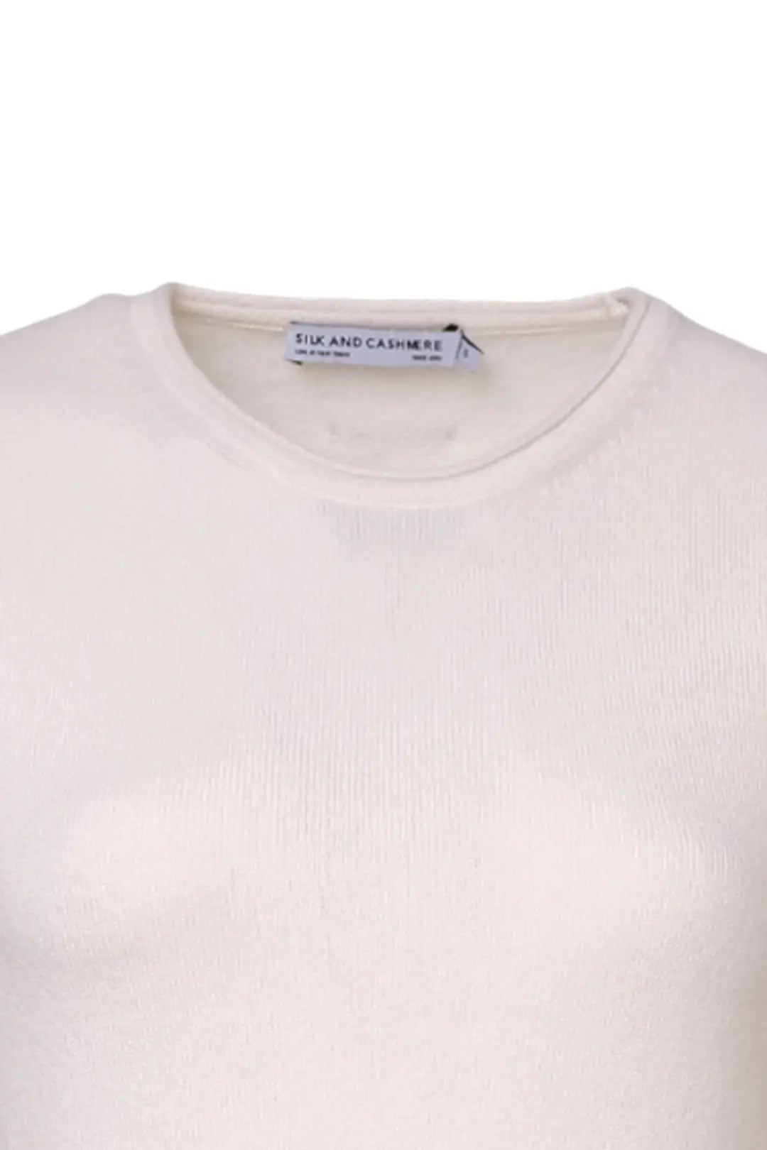 Ekru Basic Saf Kaşmir Yuvarlak Yaka Kısa Kollu Kadın Kazak Silk and Cashmere