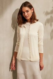 Ekru İpek Karışımlı Melinda Yuvarlak Yaka Uzun Kollu Hırka Silk and Cashmere