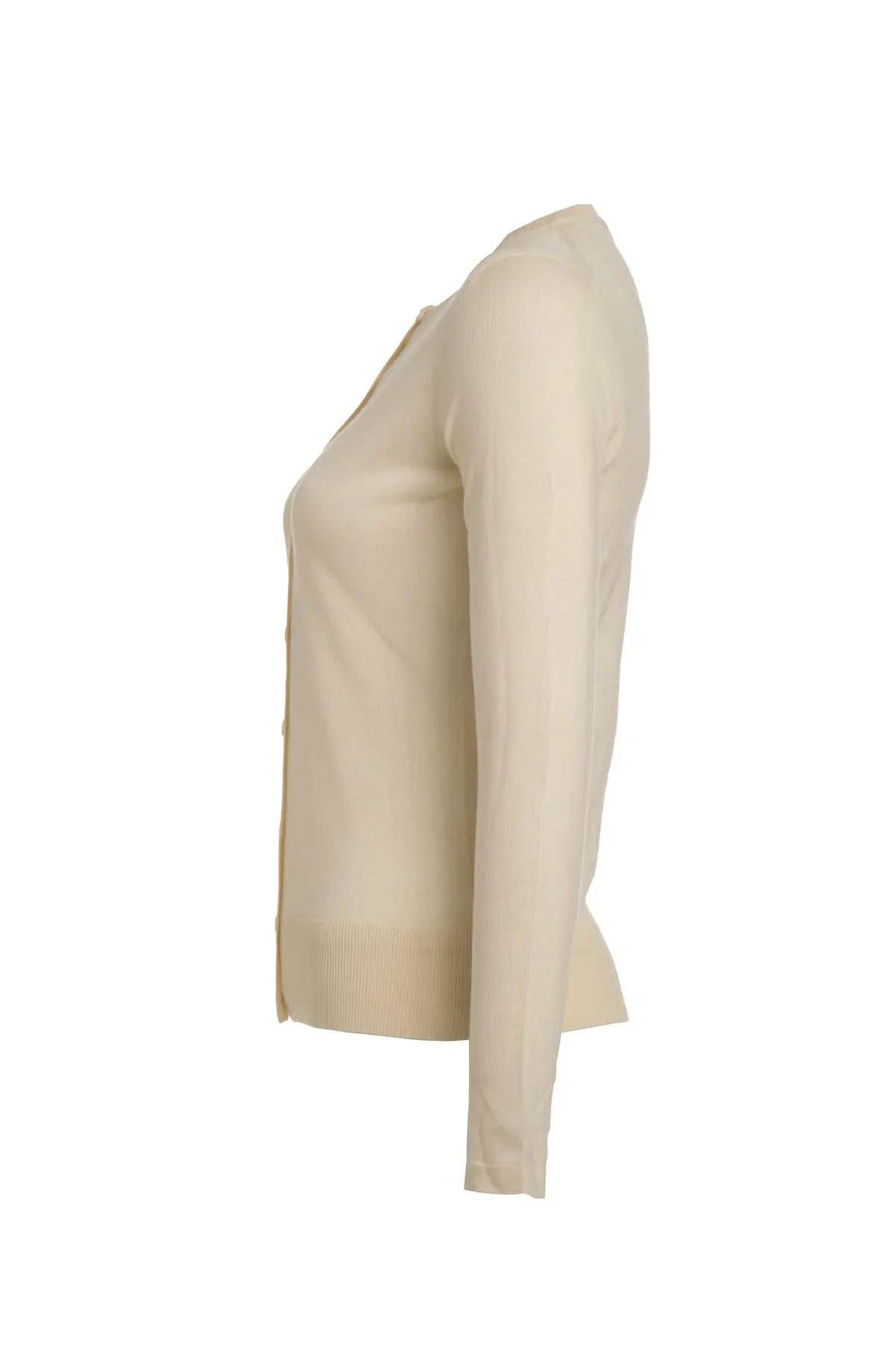 Ekru İpek Karışımlı Melinda Yuvarlak Yaka Uzun Kollu Hırka Silk and Cashmere