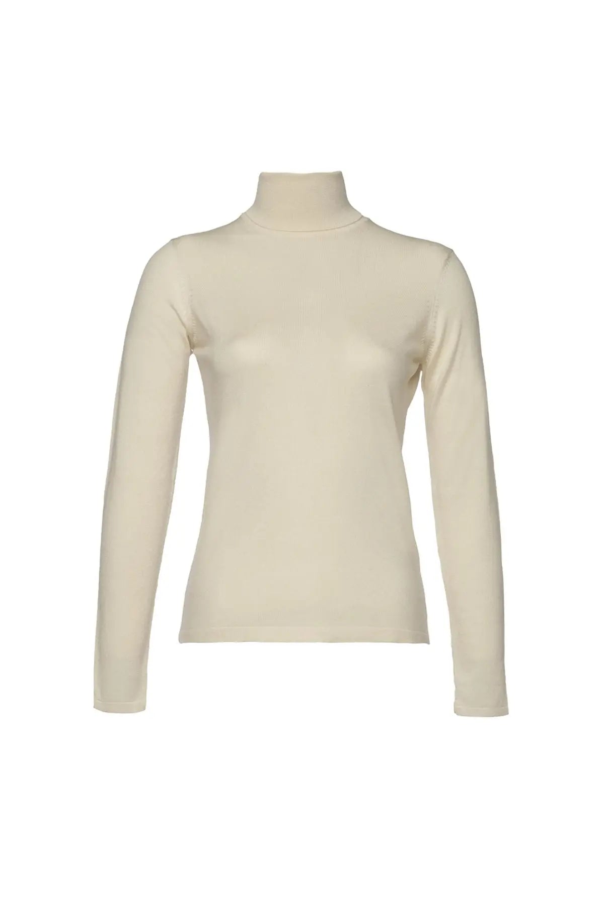 Ekru İpek ve Kaşmir Balıkçı Yaka Uzun Kollu Aleyna Triko Silk and Cashmere