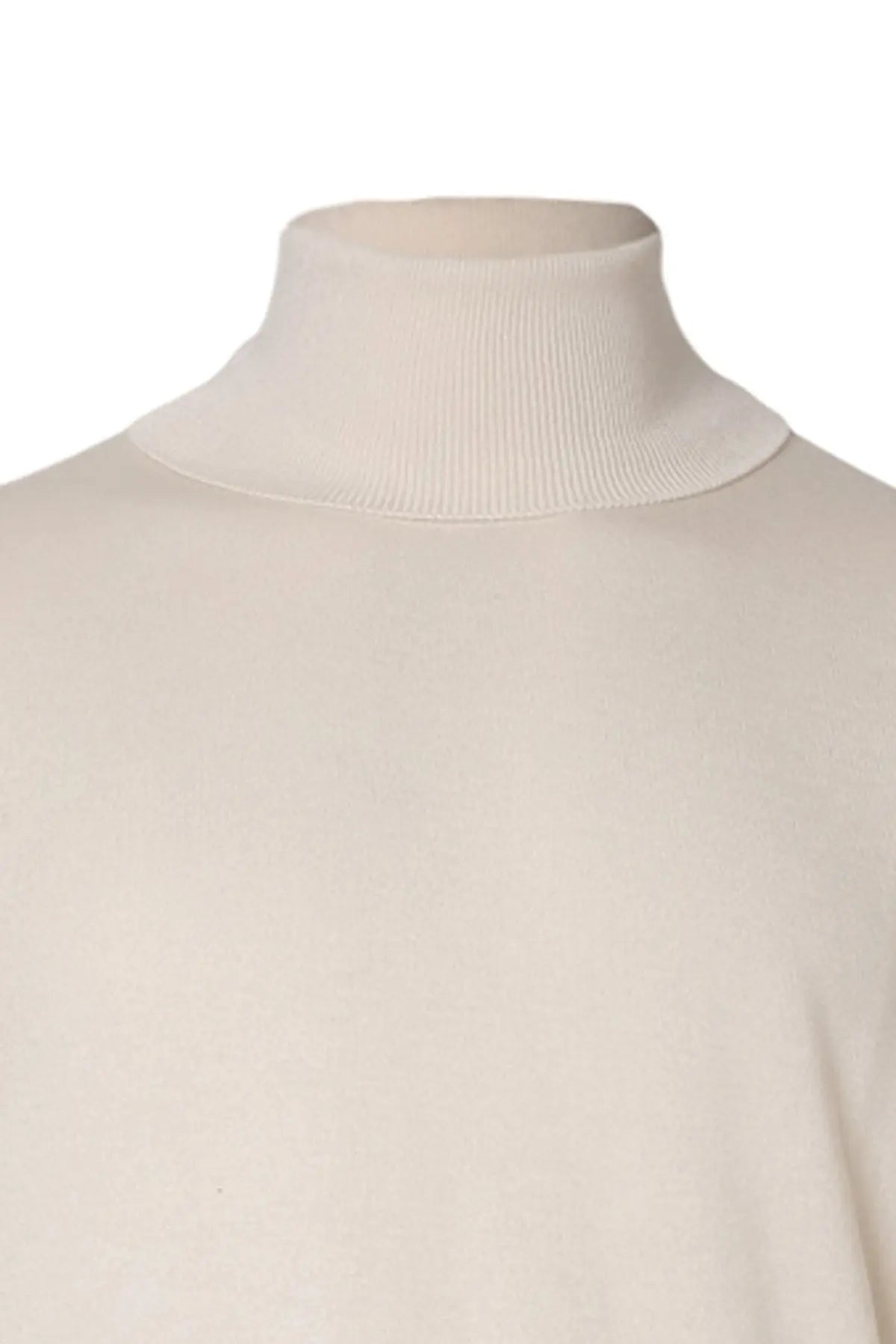 Ekru İpek ve Kaşmir Balıkçı Yaka Uzun Kollu Utku Erkek Triko Silk and Cashmere