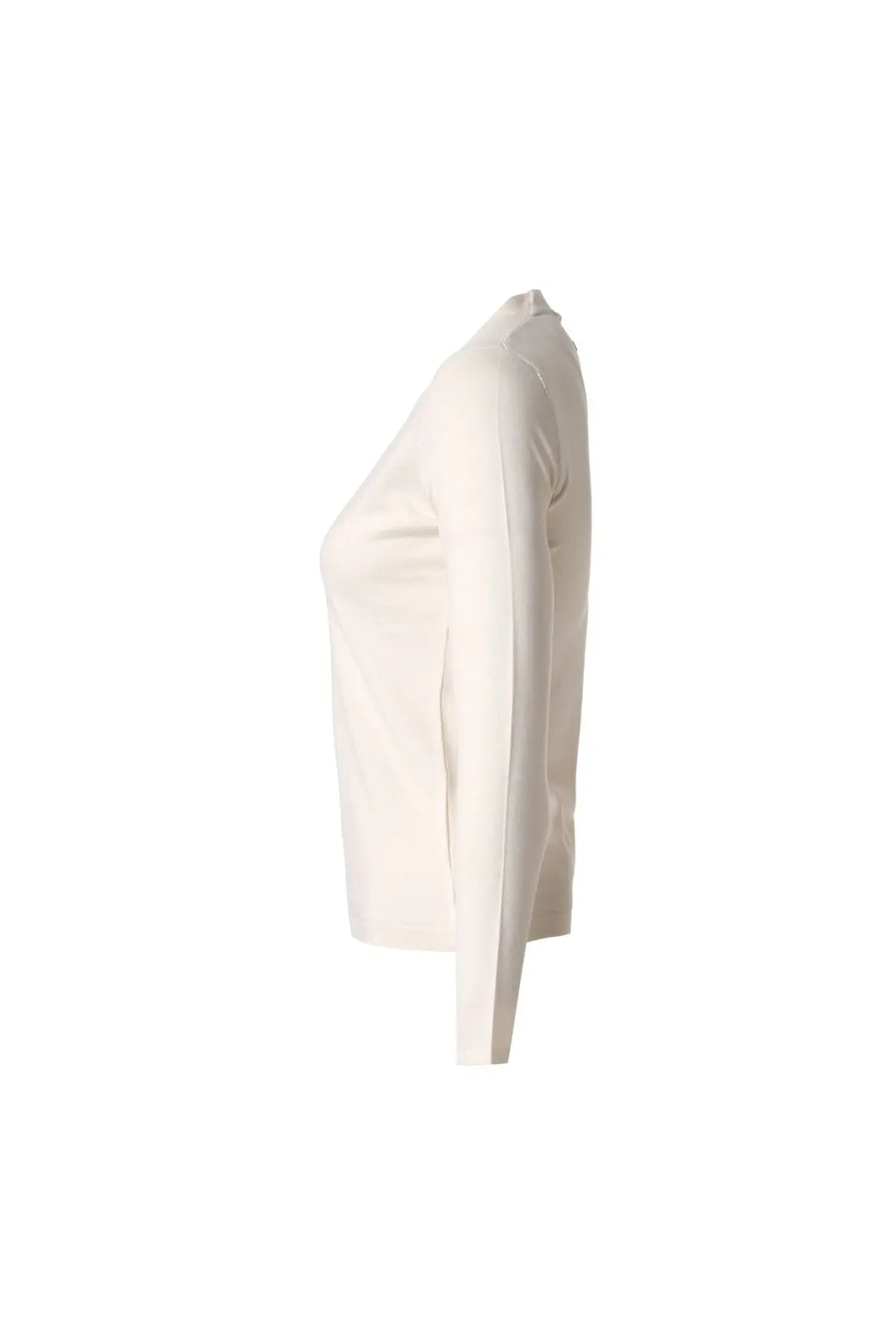 Ekru İpek ve Kaşmir Derin V Yaka Uzun Kollu Aleyna Triko Silk and Cashmere