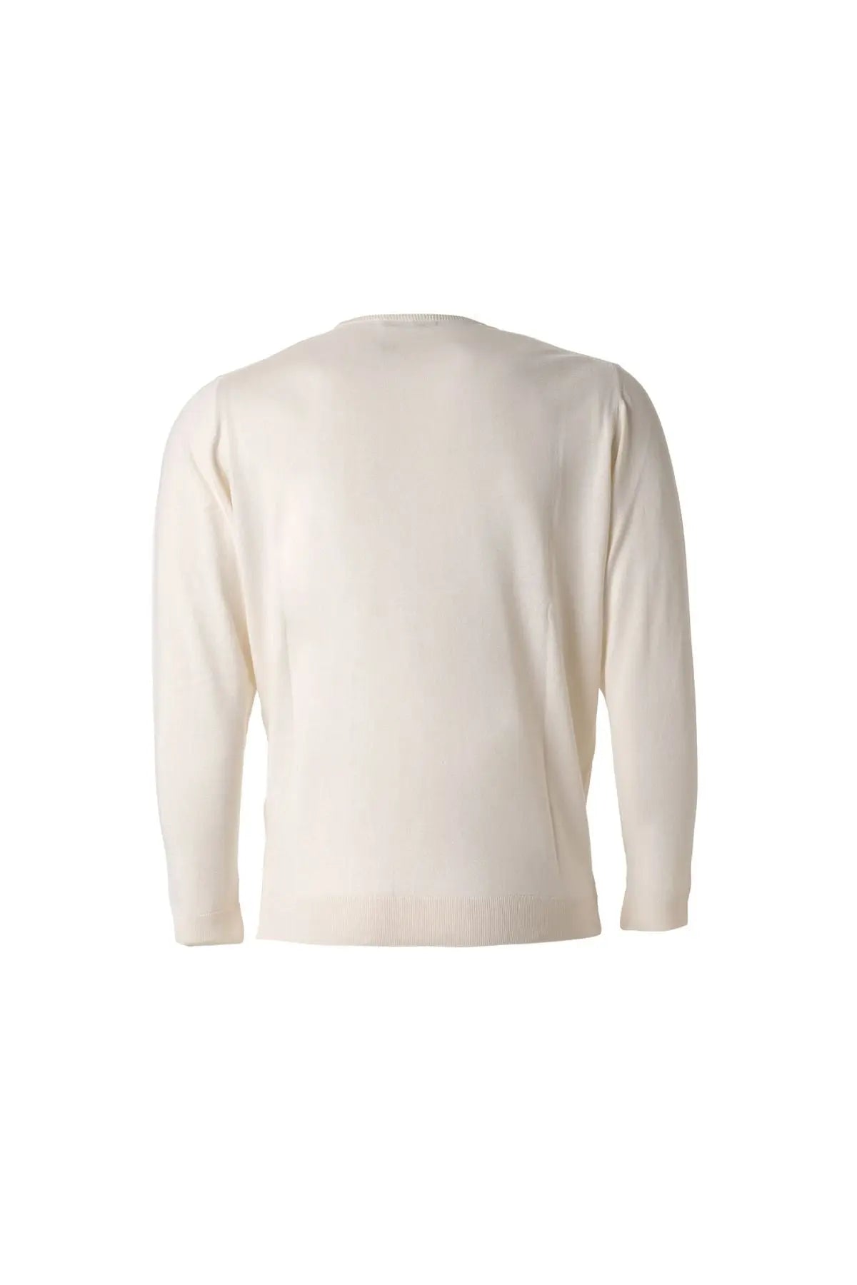 Ekru İpek ve Kaşmir Yuvarlak Yaka Uzun Kollu Utku Erkek Triko Silk and Cashmere