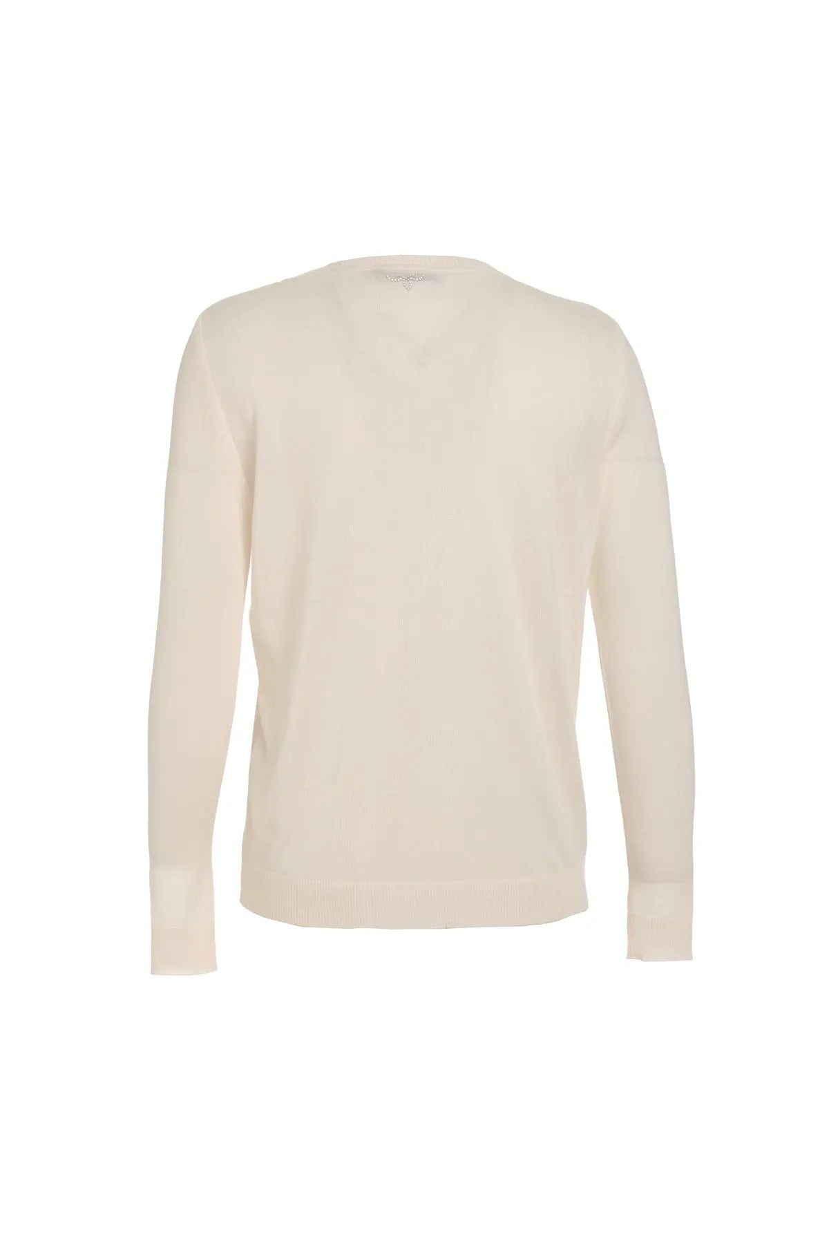 Ekru İpekli Goya Yuvarlak Yaka Uzun Kollu Desenli Hırka Silk and Cashmere