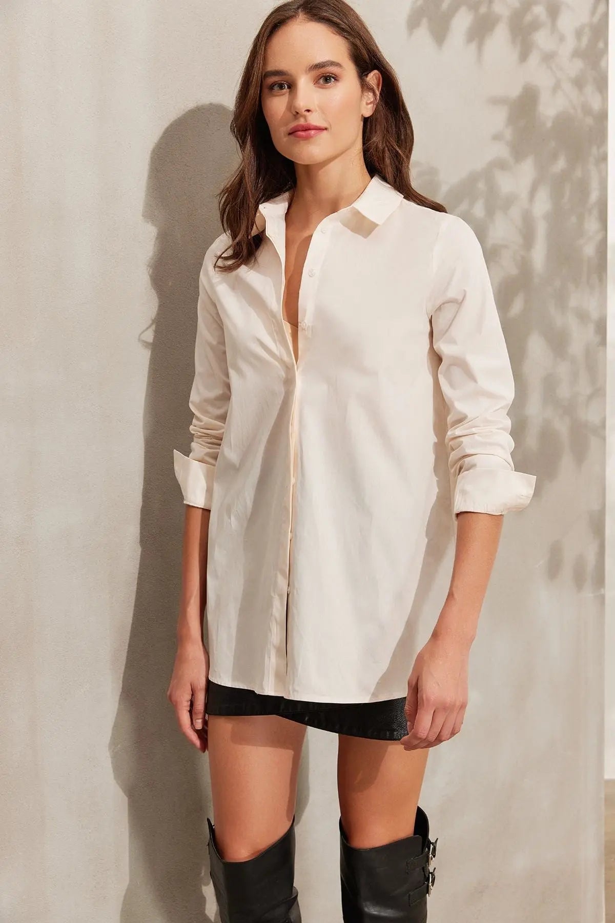 Ekru Jessica Uzun Kollu Kadn Tunik Gömlek Silk and Cashmere