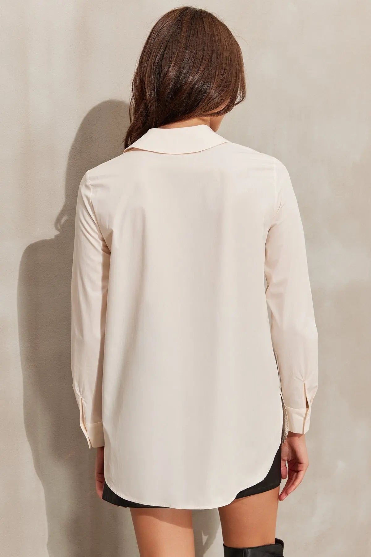 Ekru Jessica Uzun Kollu Kadn Tunik Gömlek Silk and Cashmere