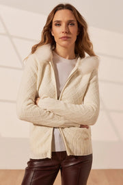 Ekru Kaşmir Merino Yünü Karışımlı Çıkarılabilir Kürk Detaylı Kadın Kapüşonlu Silk and Cashmere