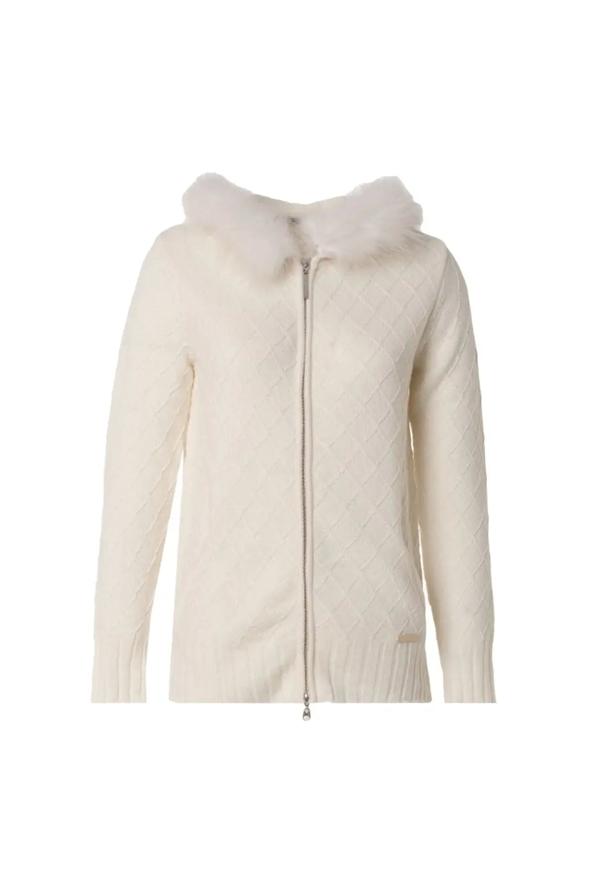 Ekru Kaşmir Merino Yünü Karışımlı Çıkarılabilir Kürk Detaylı Kadın Kapüşonlu Silk and Cashmere