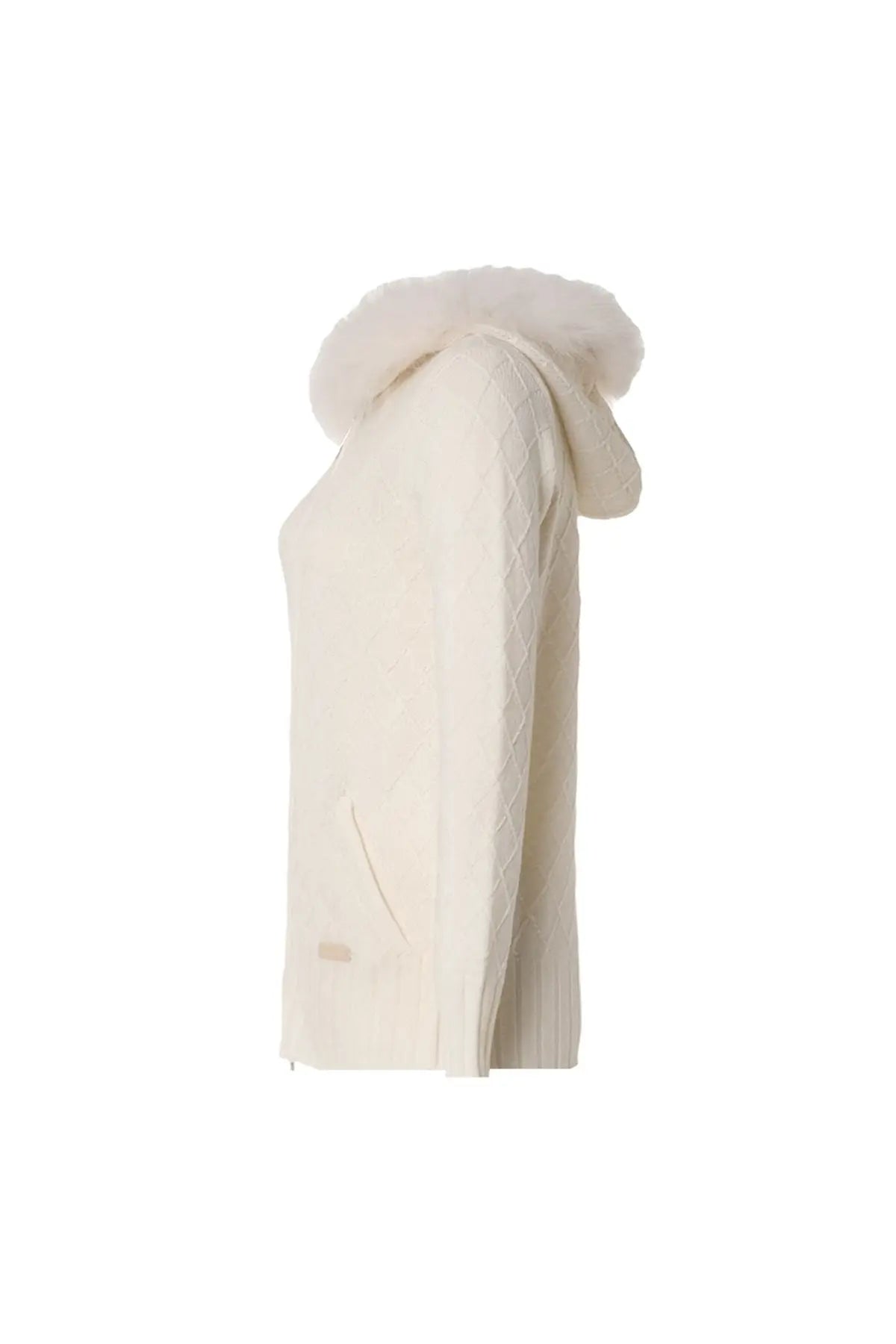 Ekru Kaşmir Merino Yünü Karışımlı Çıkarılabilir Kürk Detaylı Kadın Kapüşonlu Silk and Cashmere