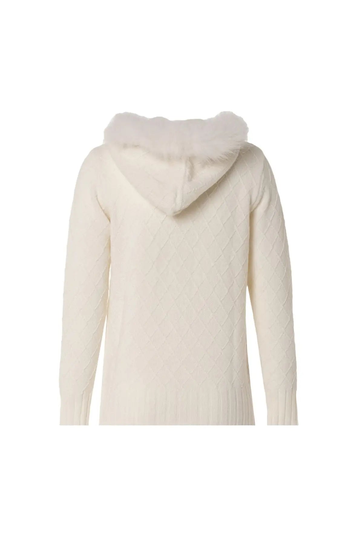 Ekru Kaşmir Merino Yünü Karışımlı Çıkarılabilir Kürk Detaylı Kadın Kapüşonlu Silk and Cashmere