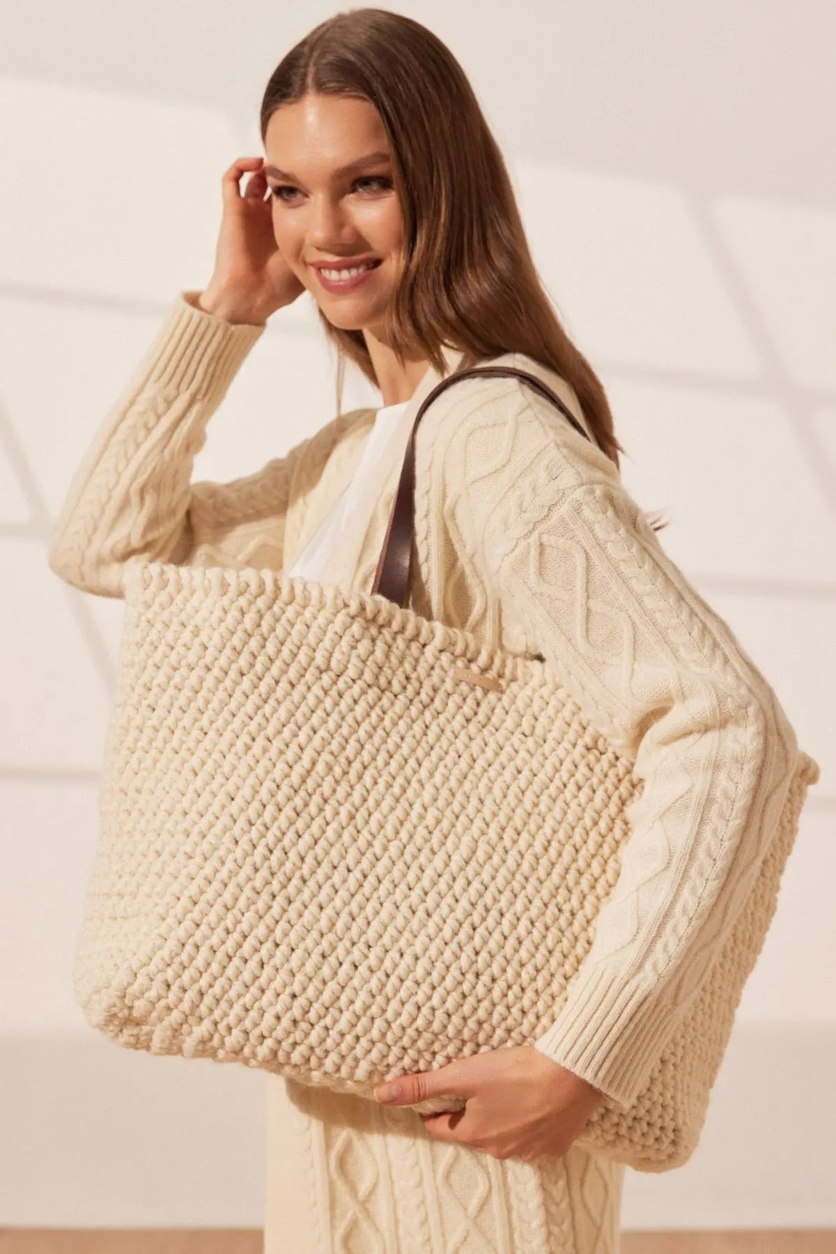 Ekru Nancy Saf Yün Kadn Çanta Silk and Cashmere