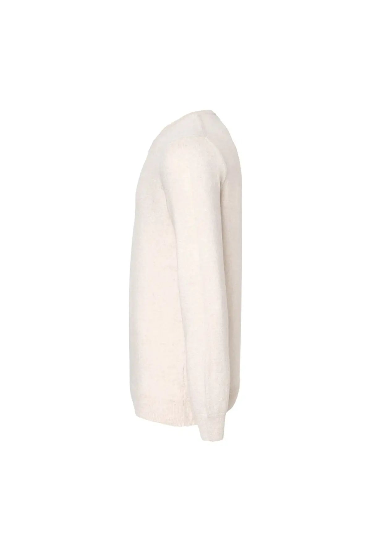 Ekru Saf Kamir Gregory Yuvarlak Yaka Uzun Kollu Erkek Kazak Silk and Cashmere